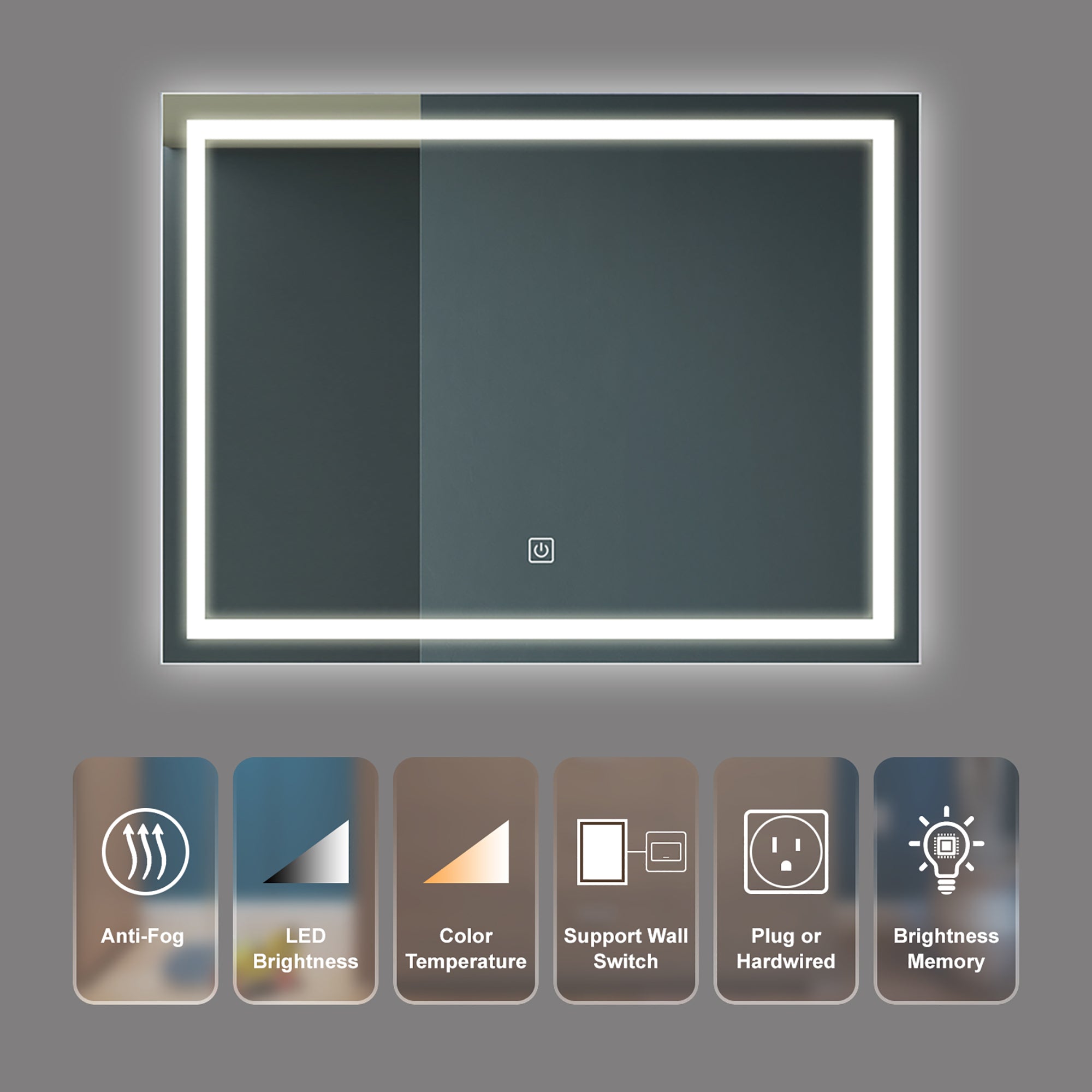 Rectangular Frameless Anti-Fog Wall Mounted LED Bathroom Vanity Mirror
