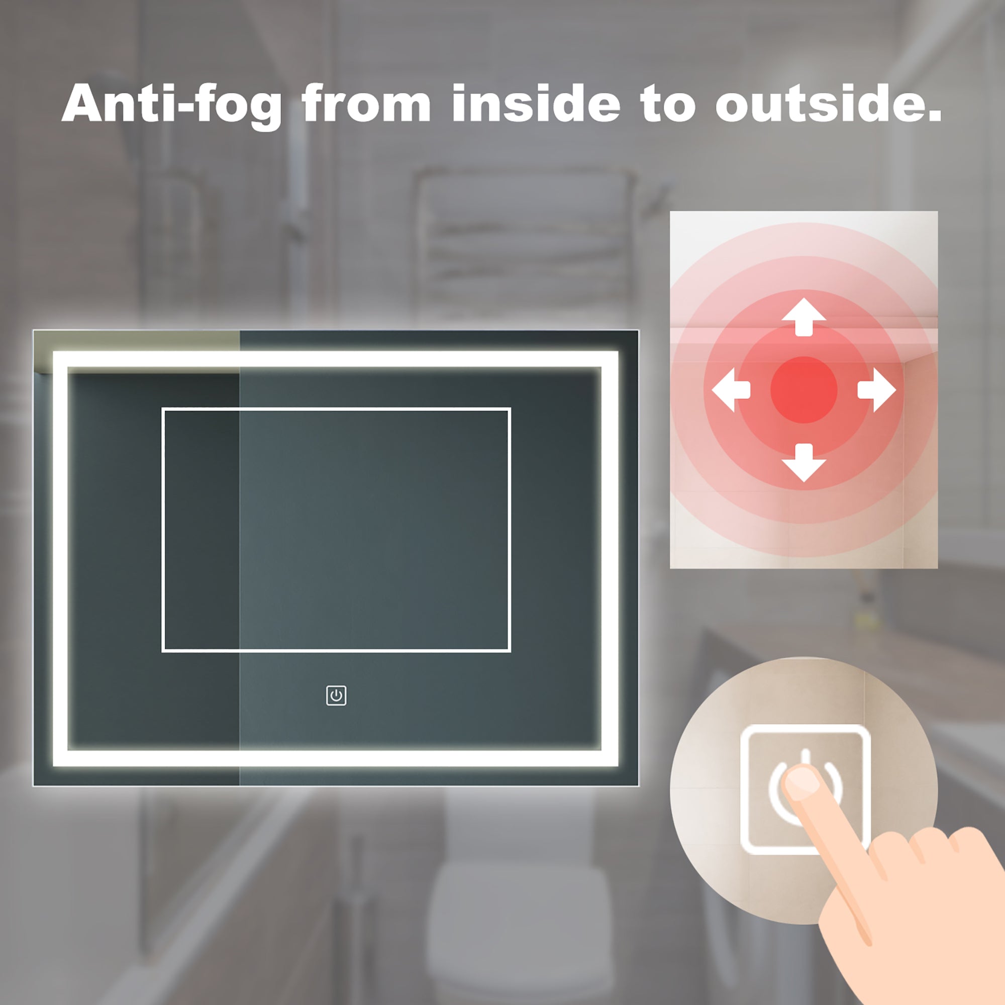 Rectangular Frameless Anti-Fog Wall Mounted LED Bathroom Vanity Mirror