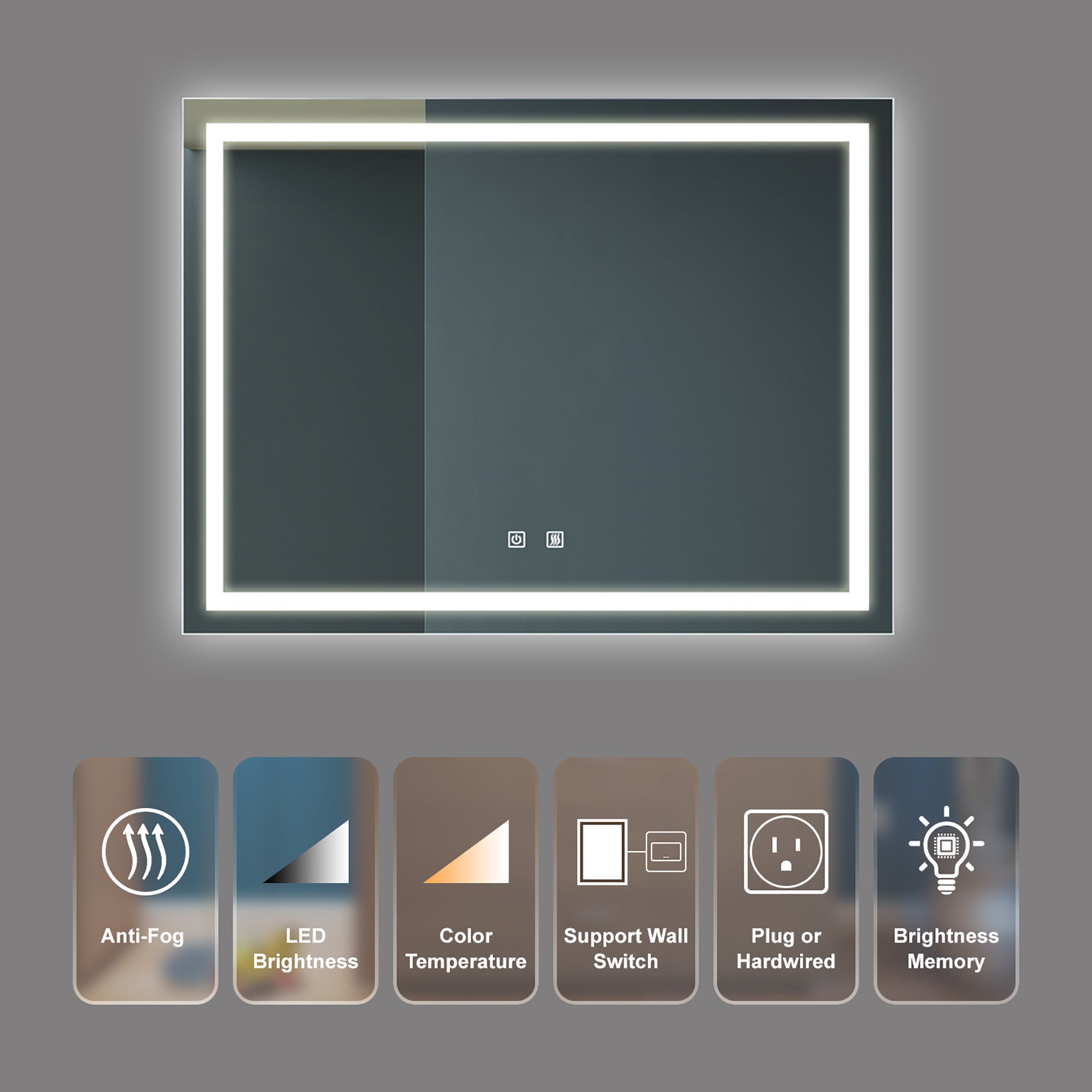 Rectangular Frameless Anti-Fog Wall Mounted LED Bathroom Vanity Mirror