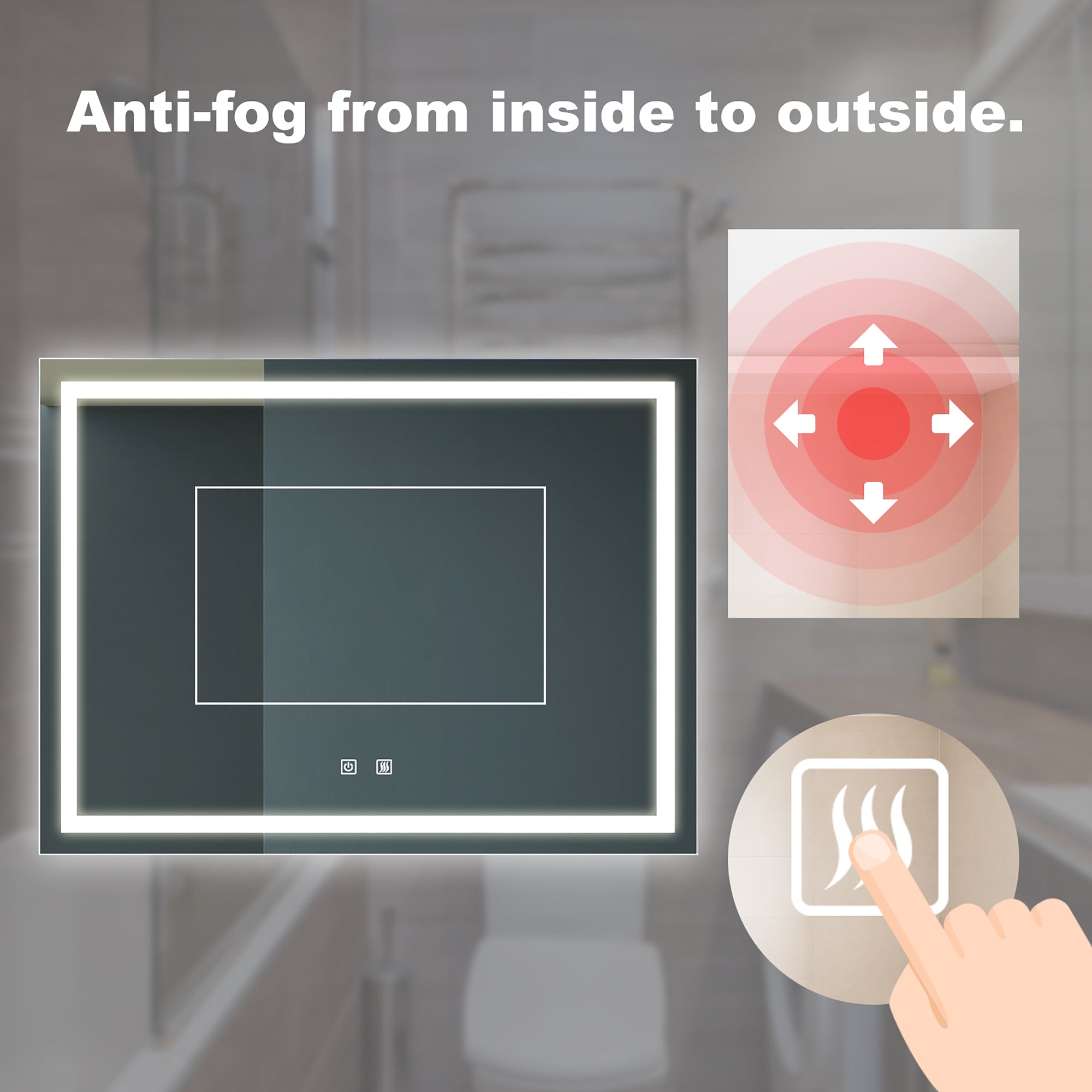 Rectangular Frameless Anti-Fog Wall Mounted LED Bathroom Vanity Mirror
