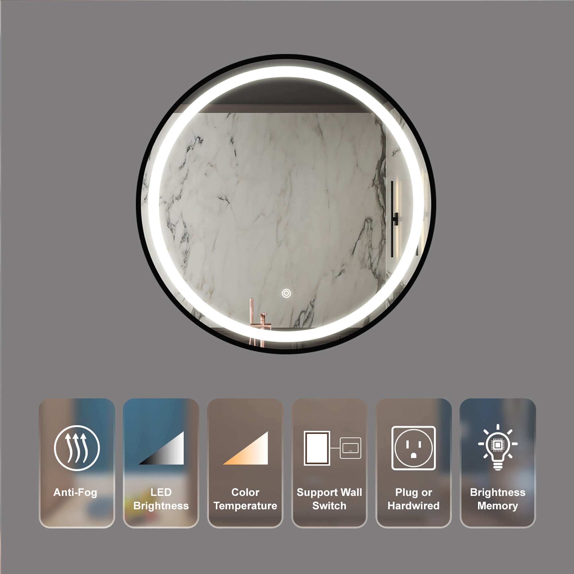 Round Framed Anti-Fog Wall Mounted LED Bathroom Vanity Mirror