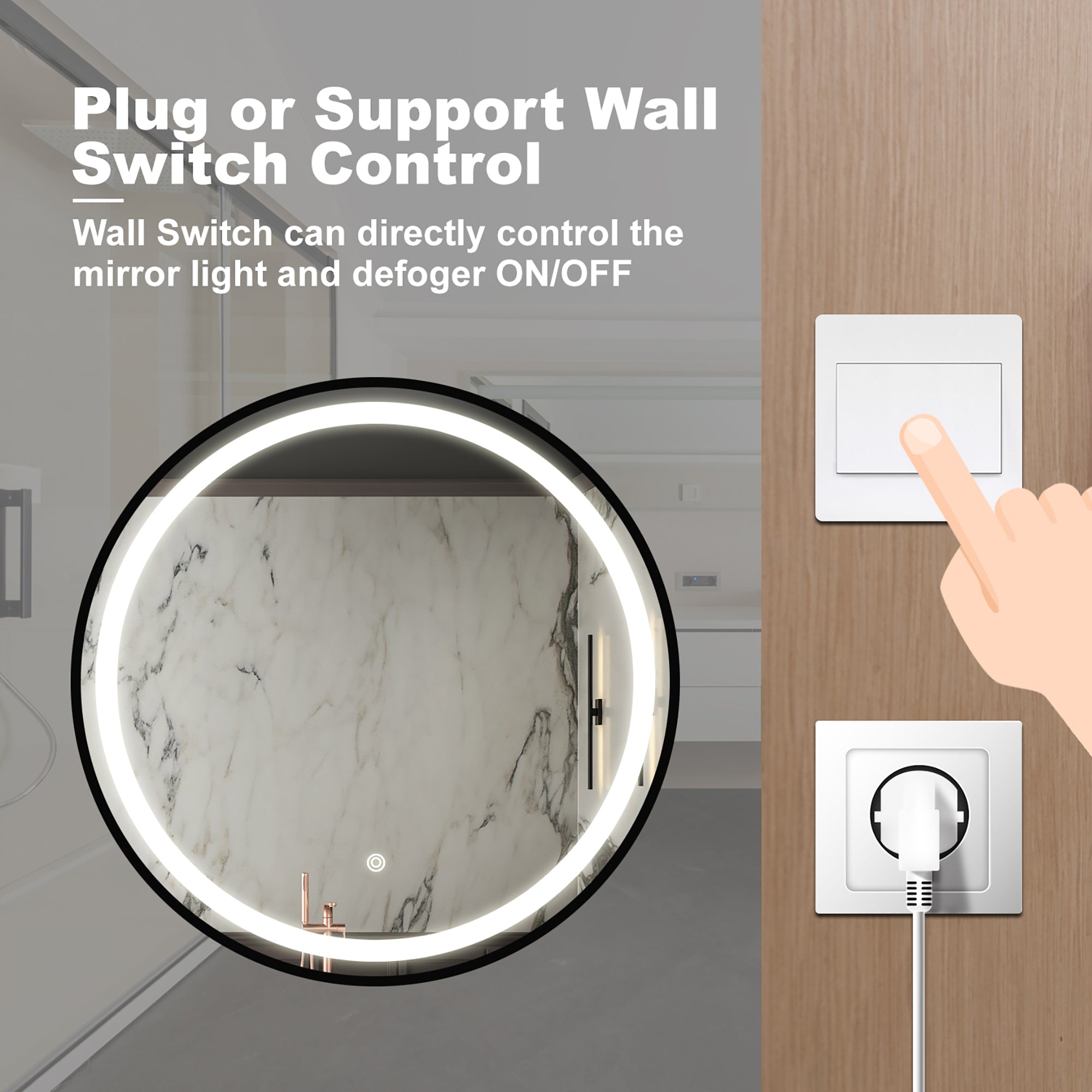 Round Framed Anti-Fog Wall Mounted LED Bathroom Vanity Mirror