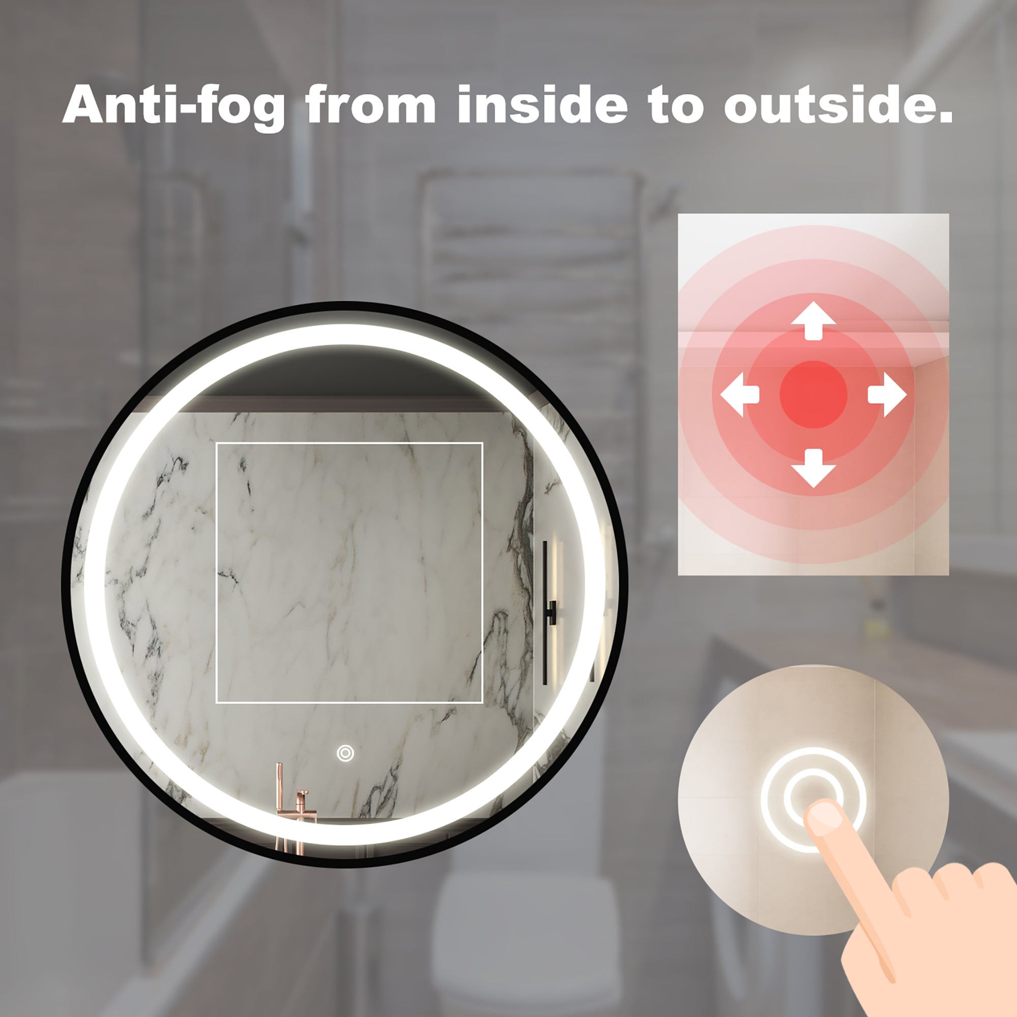 Round Framed Anti-Fog Wall Mounted LED Bathroom Vanity Mirror