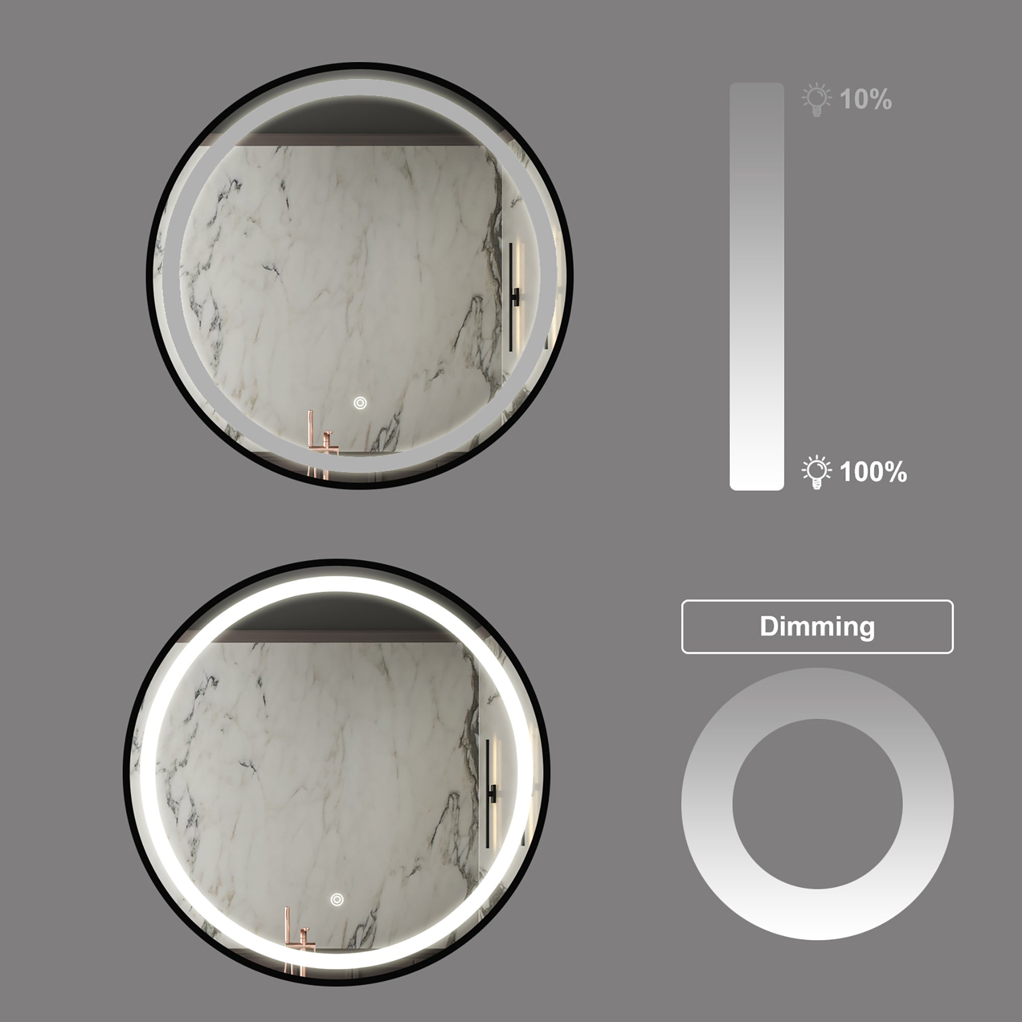 Round Framed Anti-Fog Wall Mounted LED Bathroom Vanity Mirror
