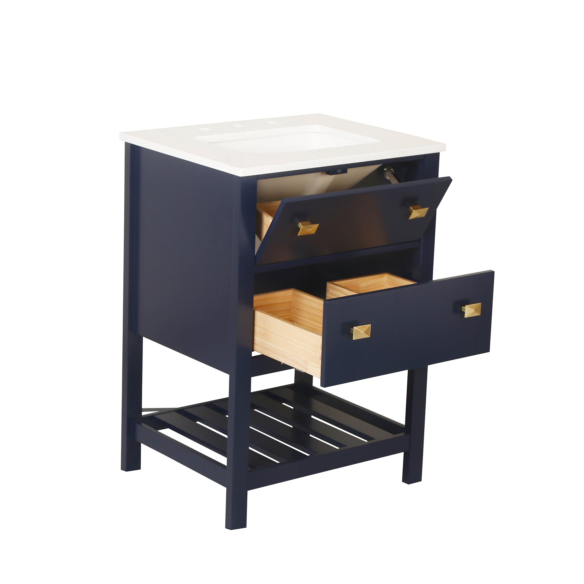 24/30 inch Plywood Freestanding Bathroom Vanity Set with Open Shelf and Ceramic Sink