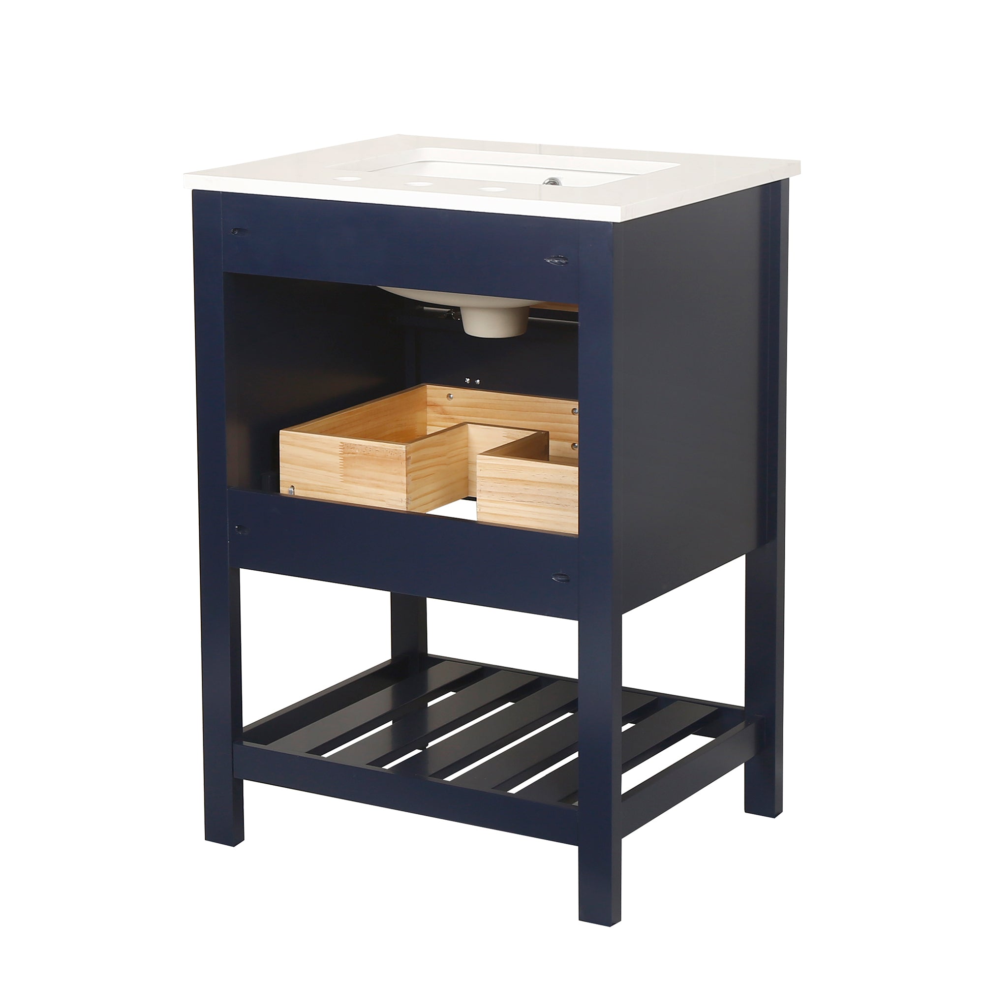 24/30 inch Plywood Freestanding Bathroom Vanity Set with Open Shelf and Ceramic Sink