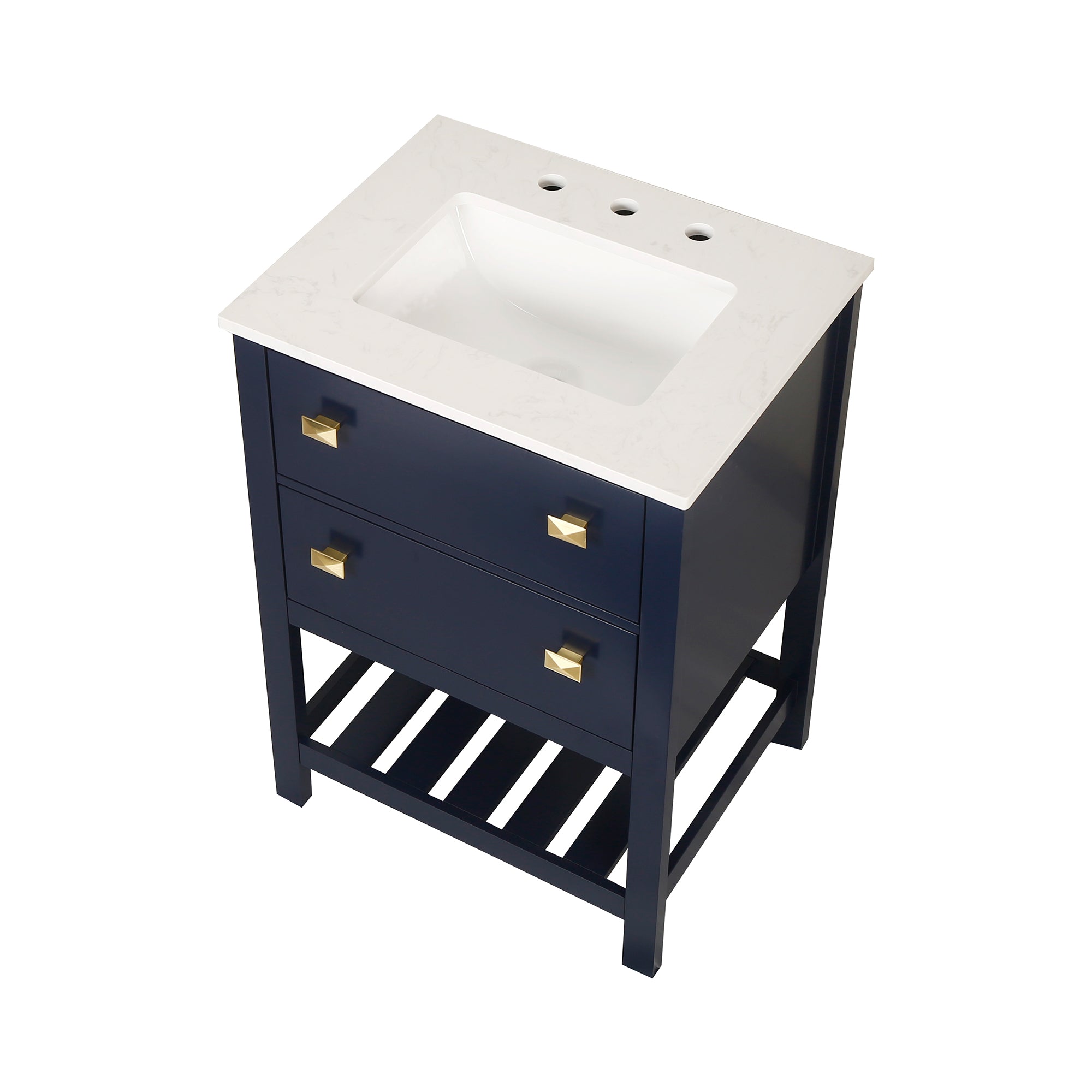 24/30 inch Plywood Freestanding Bathroom Vanity Set with Open Shelf and Ceramic Sink