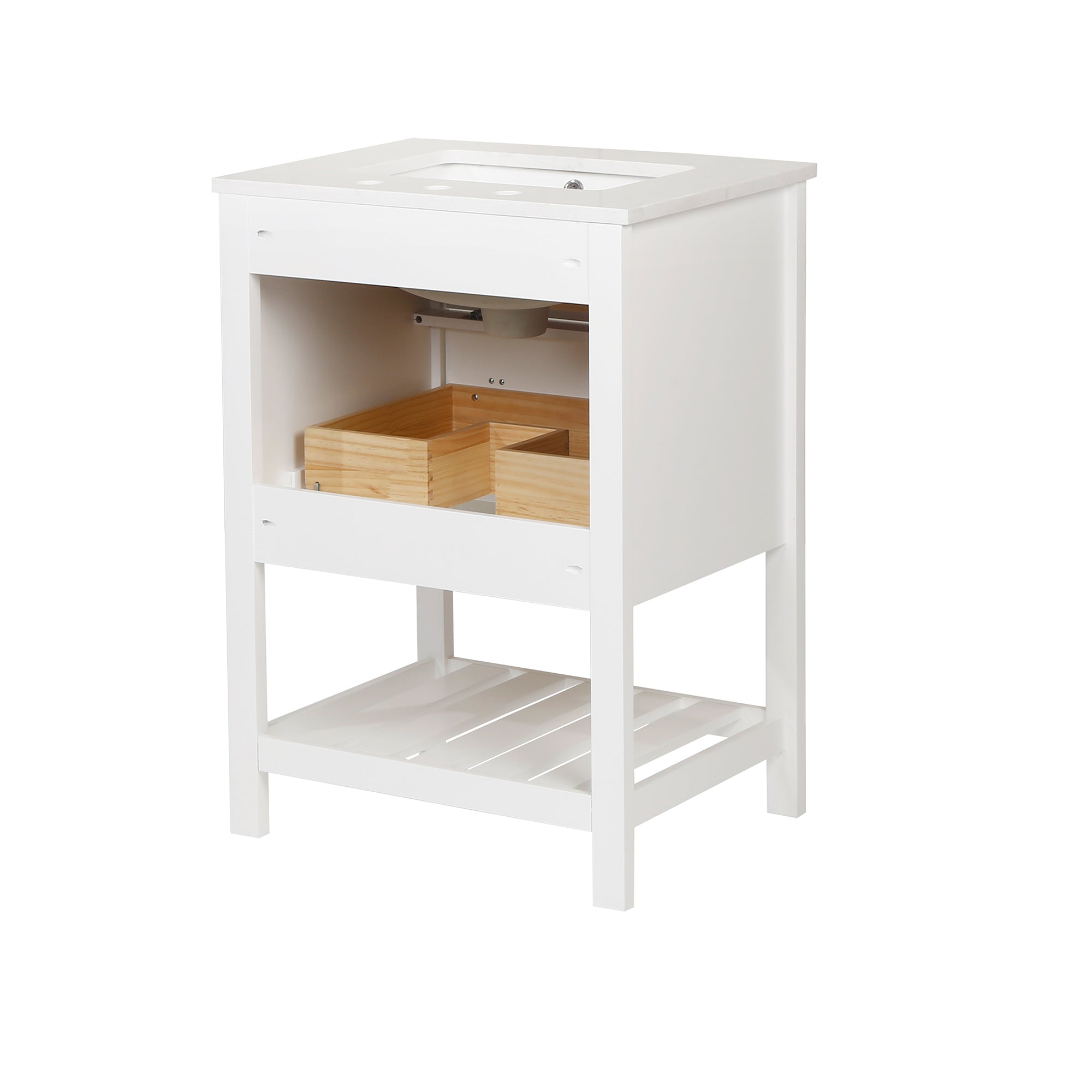 24/30 inch Plywood Freestanding Bathroom Vanity Set with Open Shelf and Ceramic Sink
