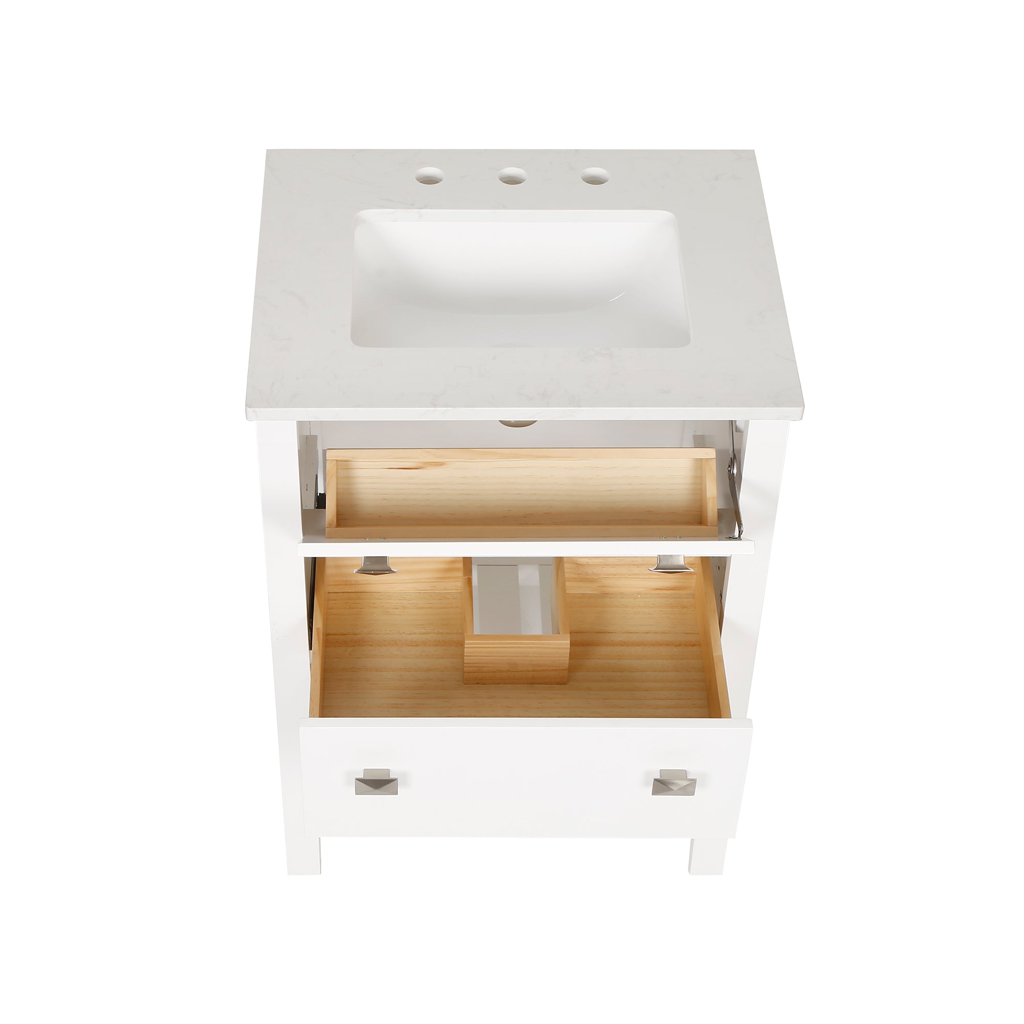 24/30 inch Plywood Freestanding Bathroom Vanity Set with Open Shelf and Ceramic Sink