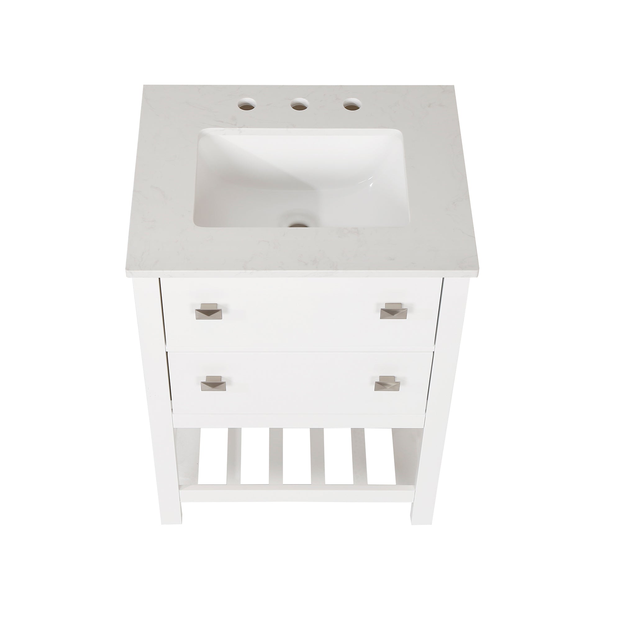 24/30 inch Plywood Freestanding Bathroom Vanity Set with Open Shelf and Ceramic Sink