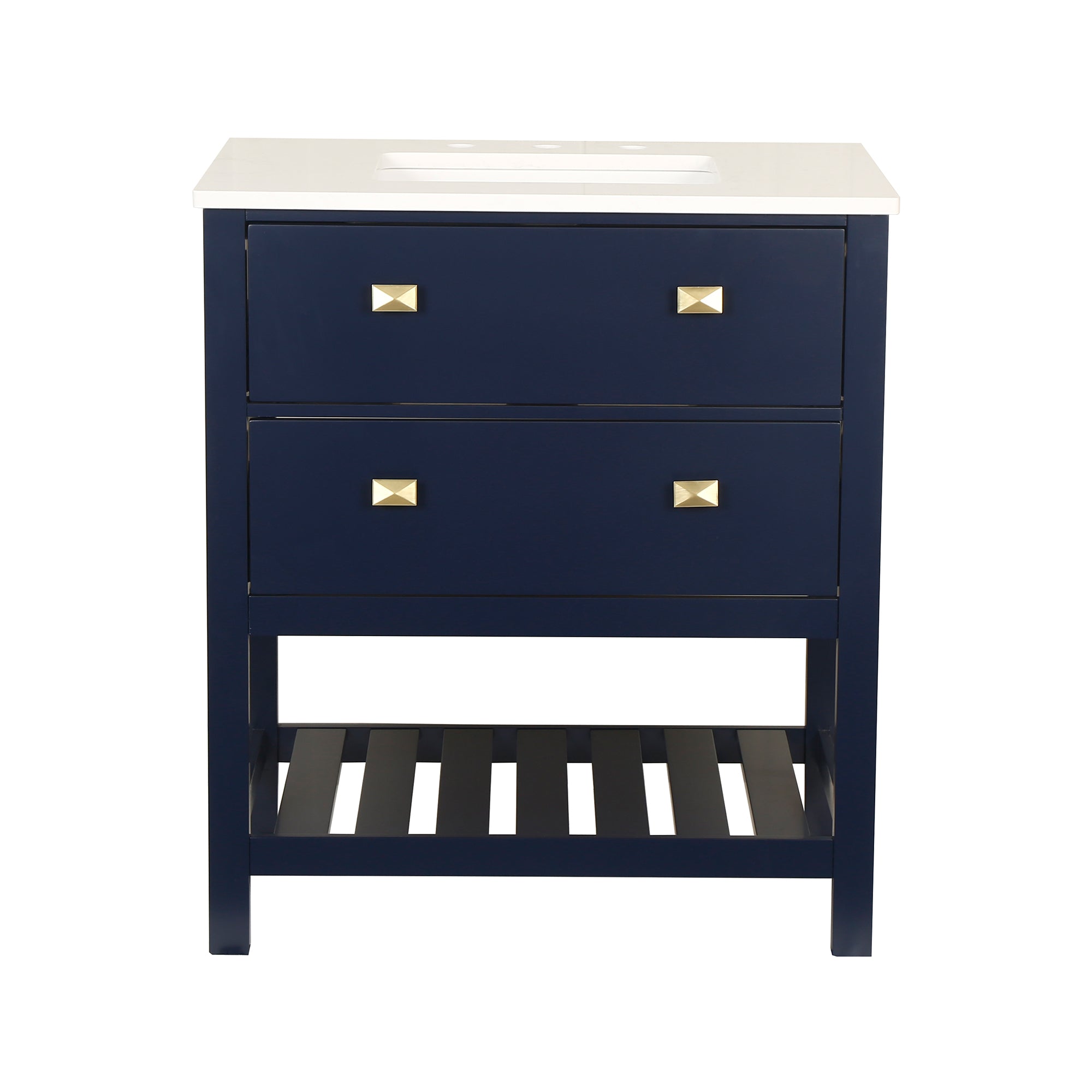 24/30 inch Plywood Freestanding Bathroom Vanity Set with Open Shelf and Ceramic Sink