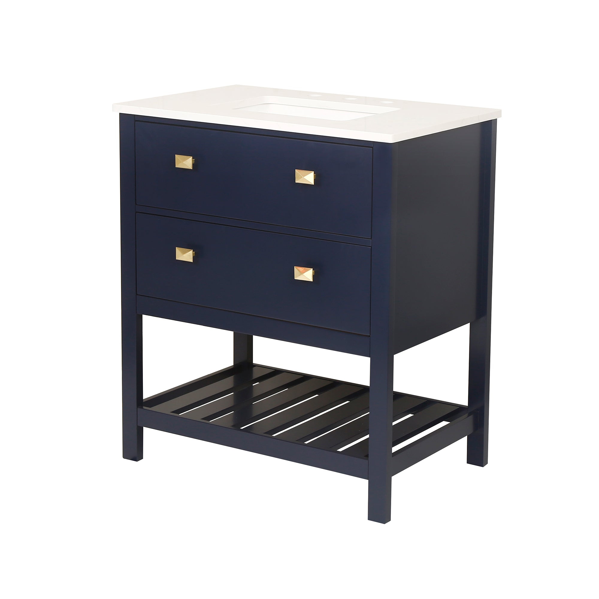 24/30 inch Plywood Freestanding Bathroom Vanity Set with Open Shelf and Ceramic Sink