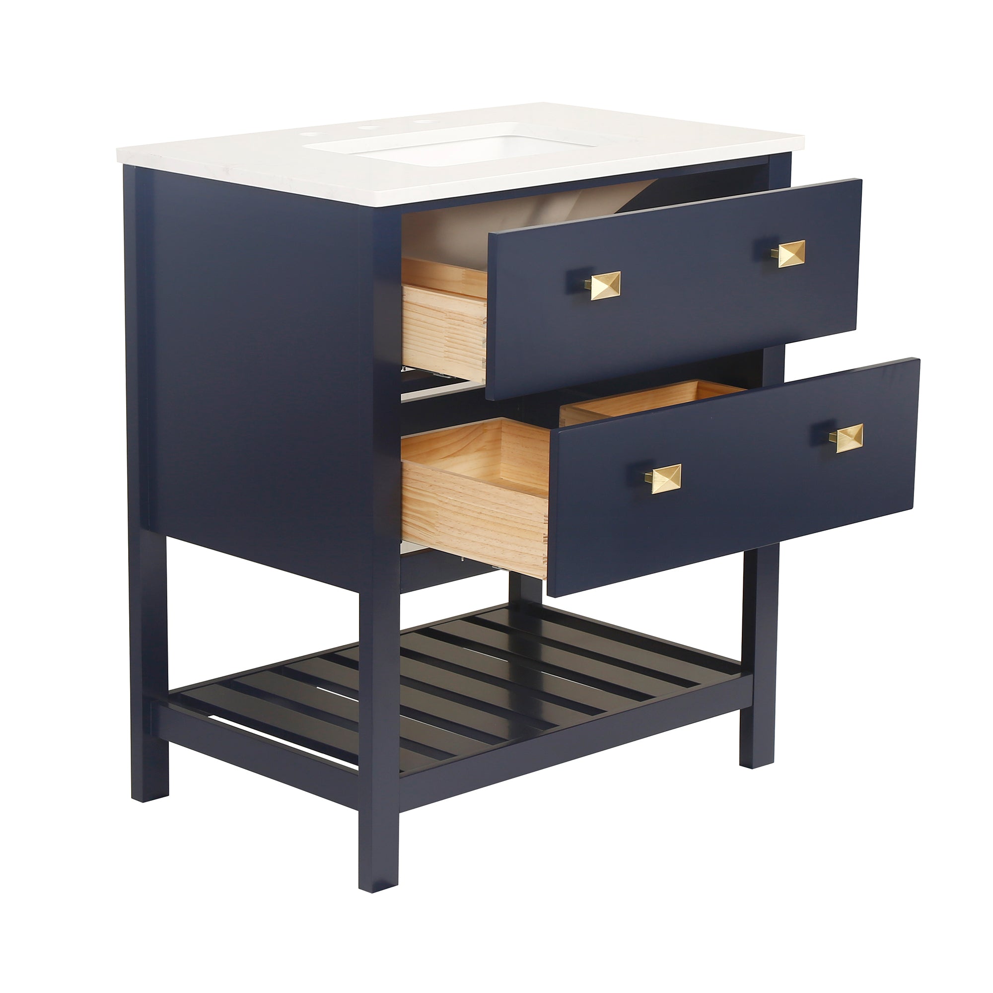 24/30 inch Plywood Freestanding Bathroom Vanity Set with Open Shelf and Ceramic Sink