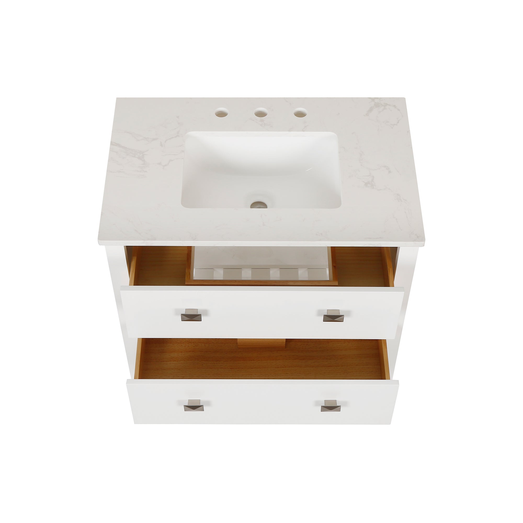24/30 inch Plywood Freestanding Bathroom Vanity Set with Open Shelf and Ceramic Sink