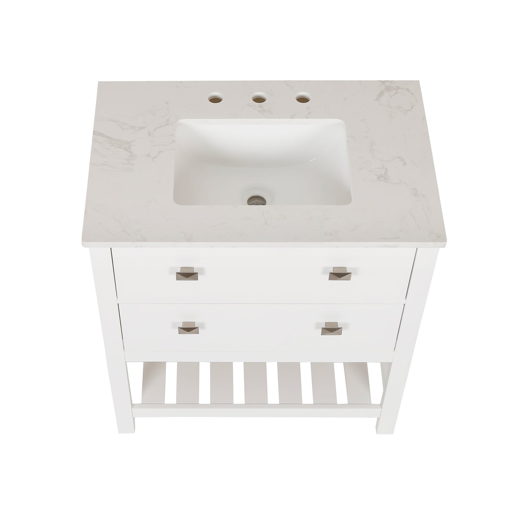 24/30 inch Plywood Freestanding Bathroom Vanity Set with Open Shelf and Ceramic Sink