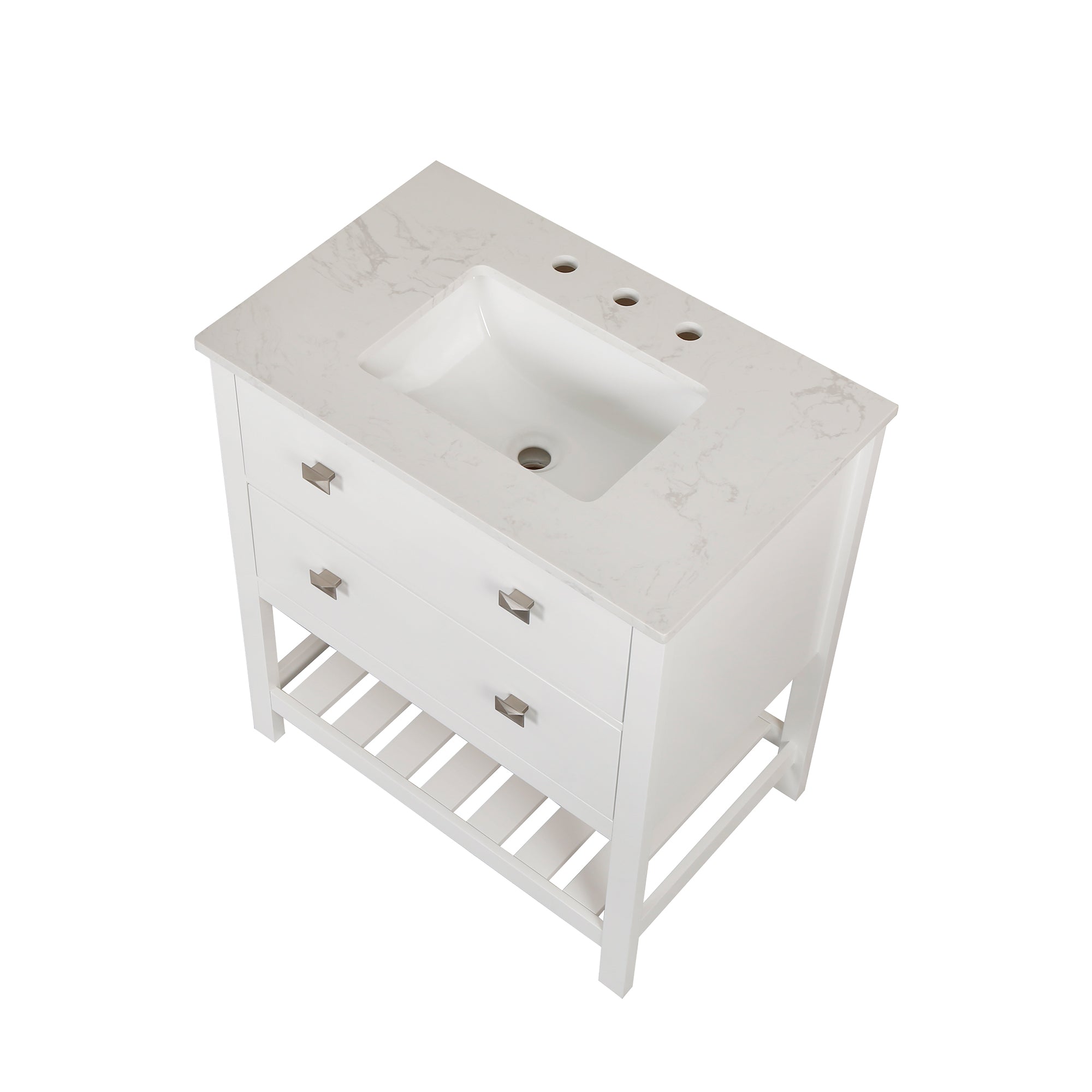 24/30 inch Plywood Freestanding Bathroom Vanity Set with Open Shelf and Ceramic Sink