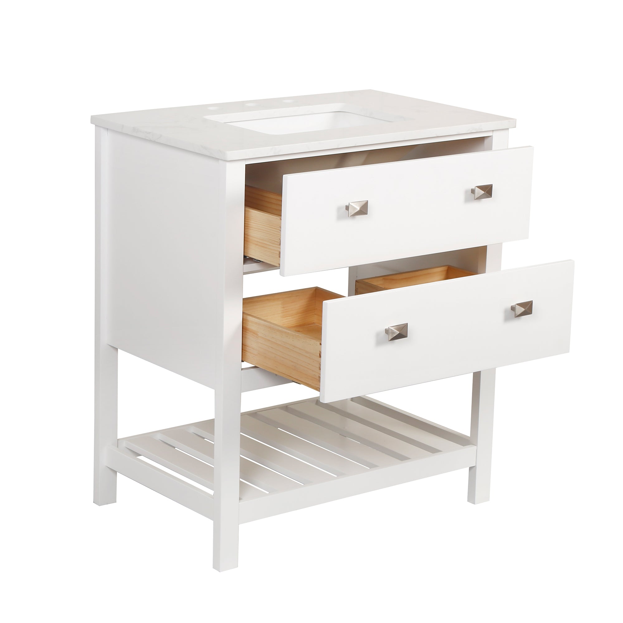 24/30 inch Plywood Freestanding Bathroom Vanity Set with Open Shelf and Ceramic Sink