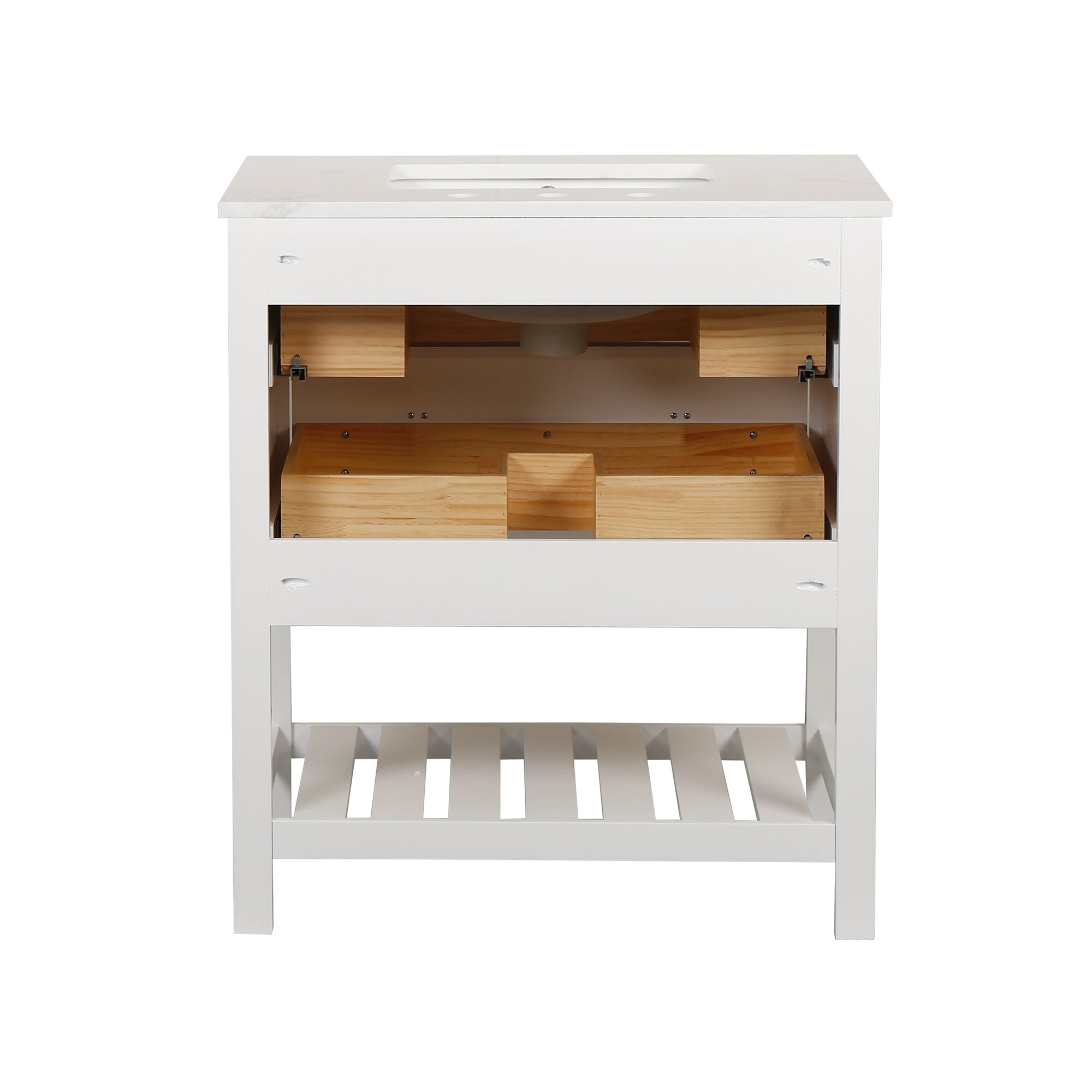 24/30 inch Plywood Freestanding Bathroom Vanity Set with Open Shelf and Ceramic Sink