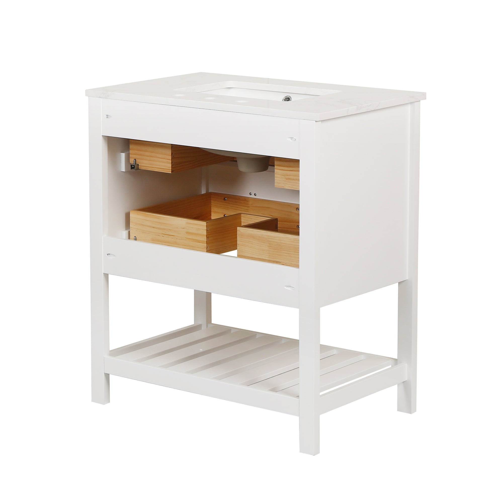 24/30 inch Plywood Freestanding Bathroom Vanity Set with Open Shelf and Ceramic Sink