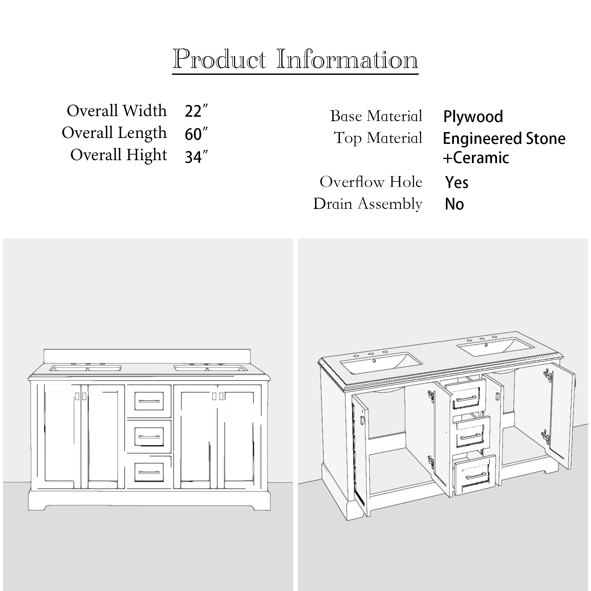 24/30 inch Plywood Freestanding Bathroom Vanity Set with Open Shelf and Ceramic Sink