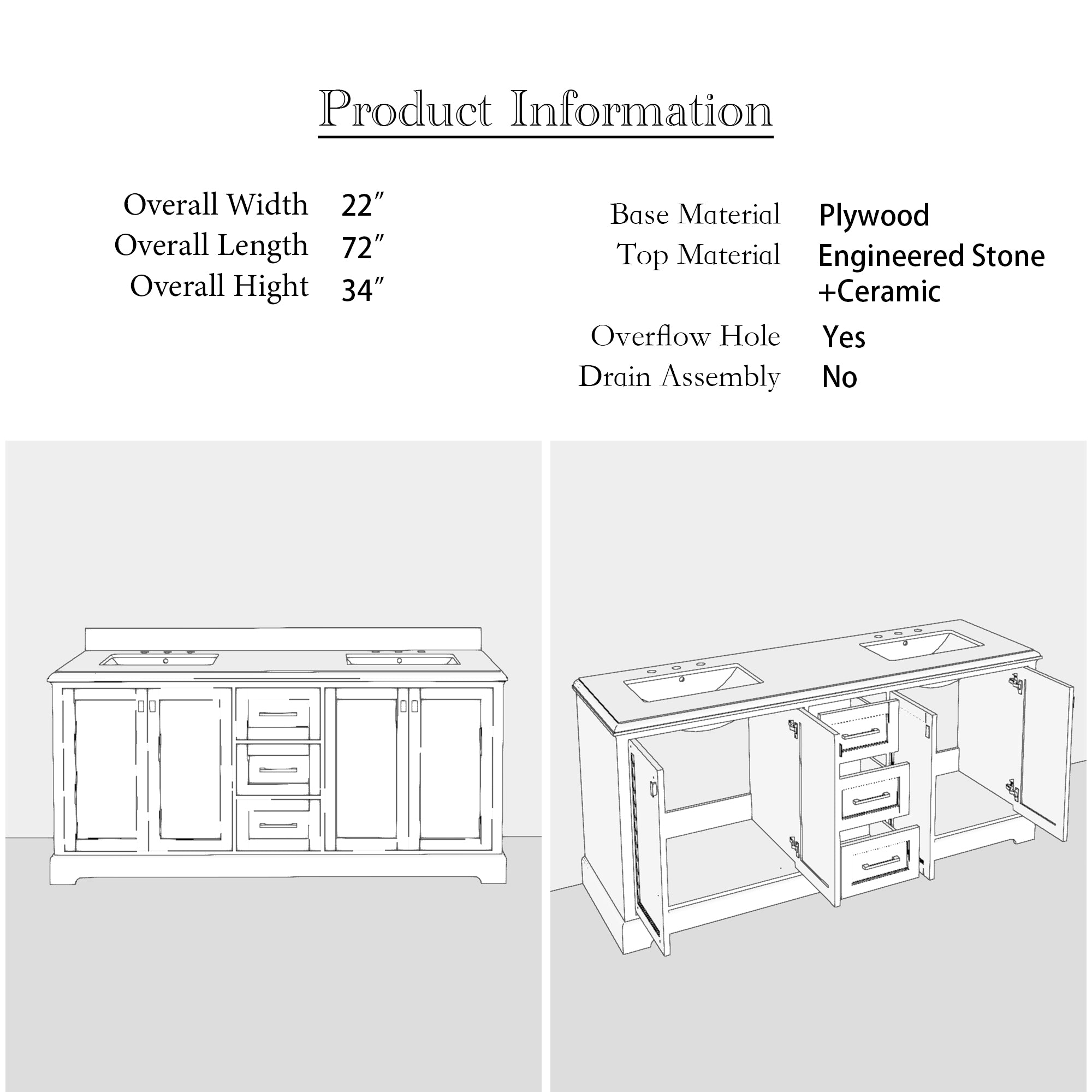 24/30 inch Plywood Freestanding Bathroom Vanity Set with Open Shelf and Ceramic Sink