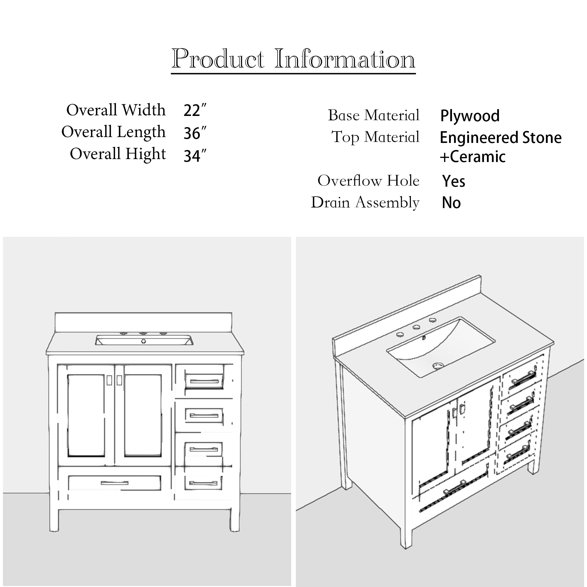 24/30 inch Plywood Freestanding Bathroom Vanity Set with Open Shelf and Ceramic Sink