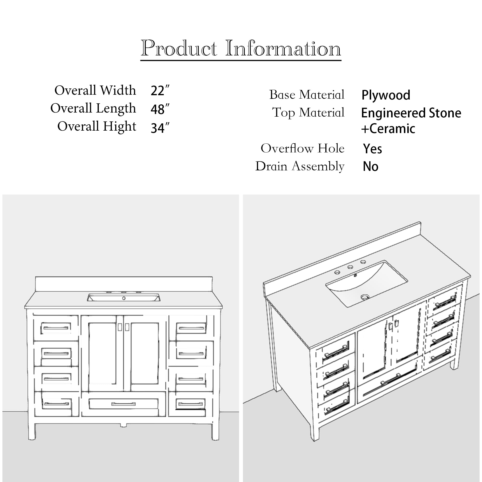 24/30 inch Plywood Freestanding Bathroom Vanity Set with Open Shelf and Ceramic Sink