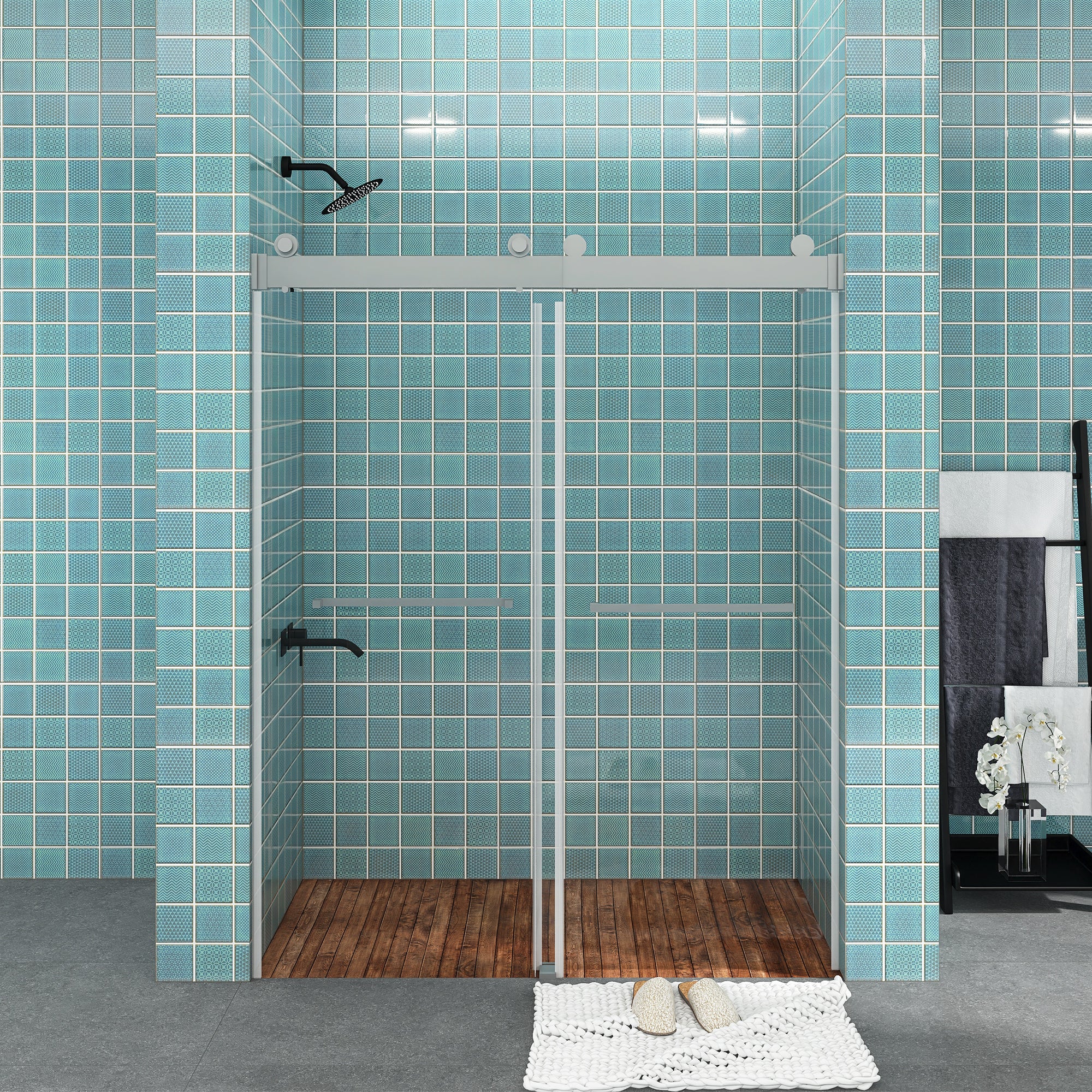48/60/72 in. W Sliding Frameless Shower Door in Chrome with Tempered glass