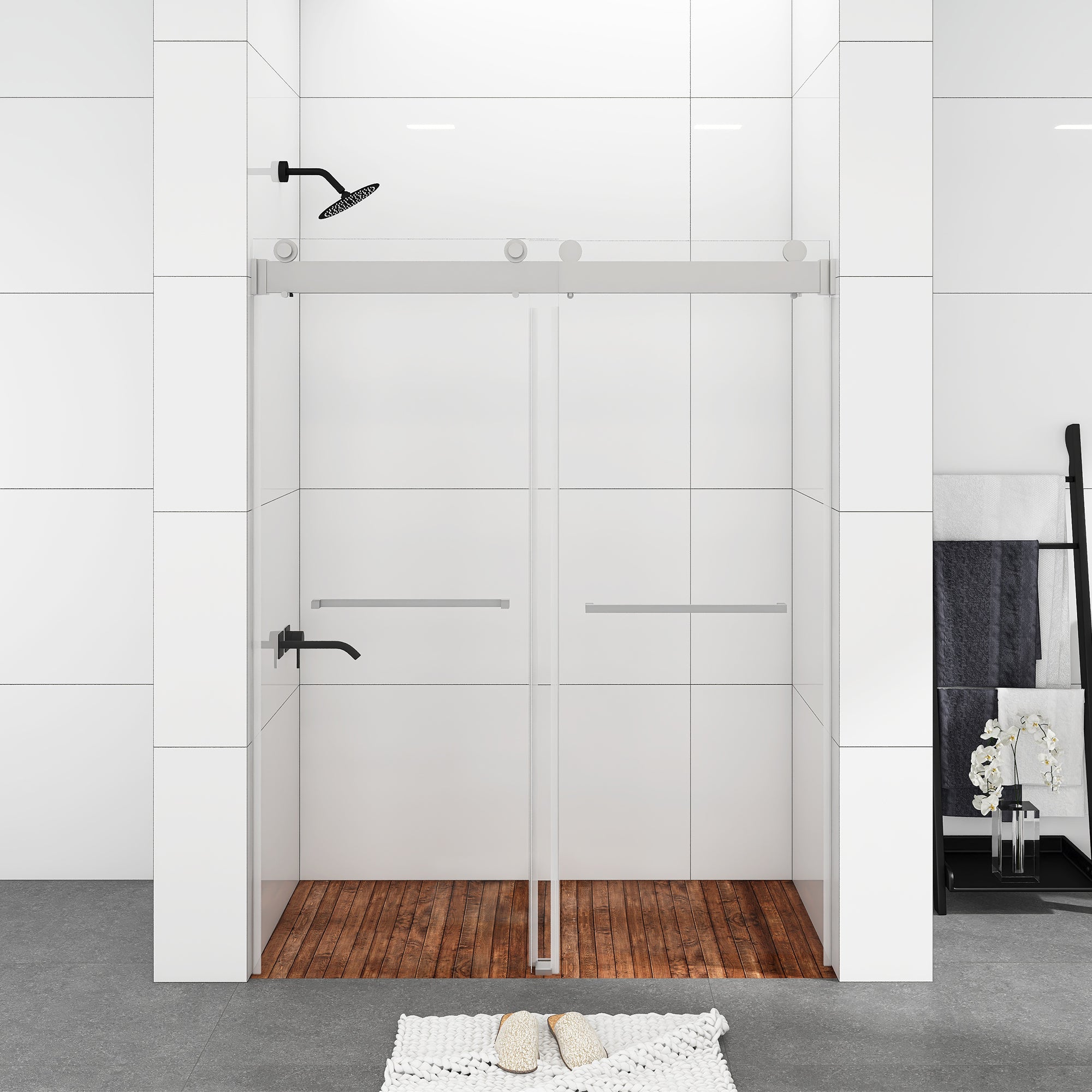 48/60/72 in. W Sliding Frameless Shower Door in Chrome with Tempered glass