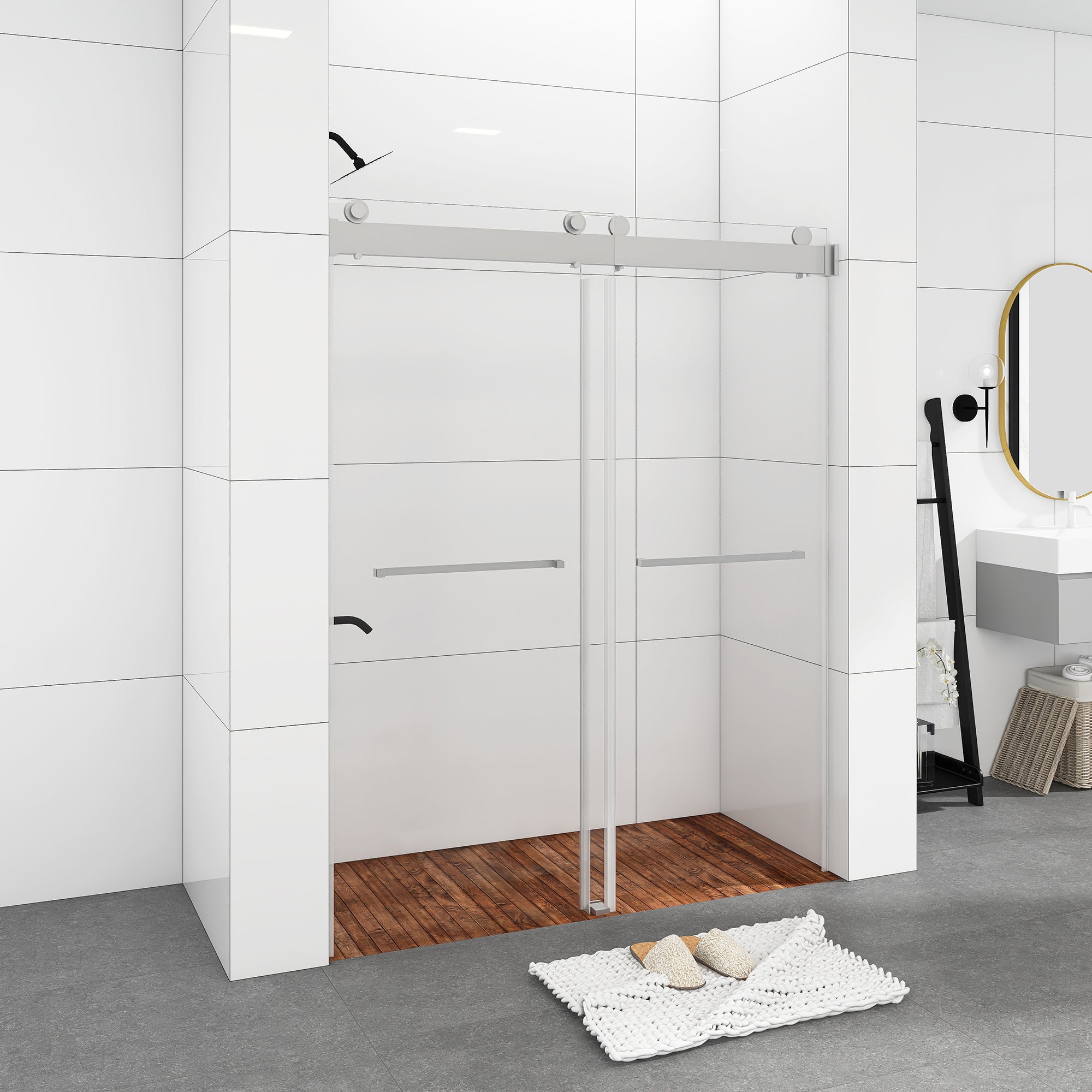 48/60/72 in. W Sliding Frameless Shower Door in Chrome with Tempered glass