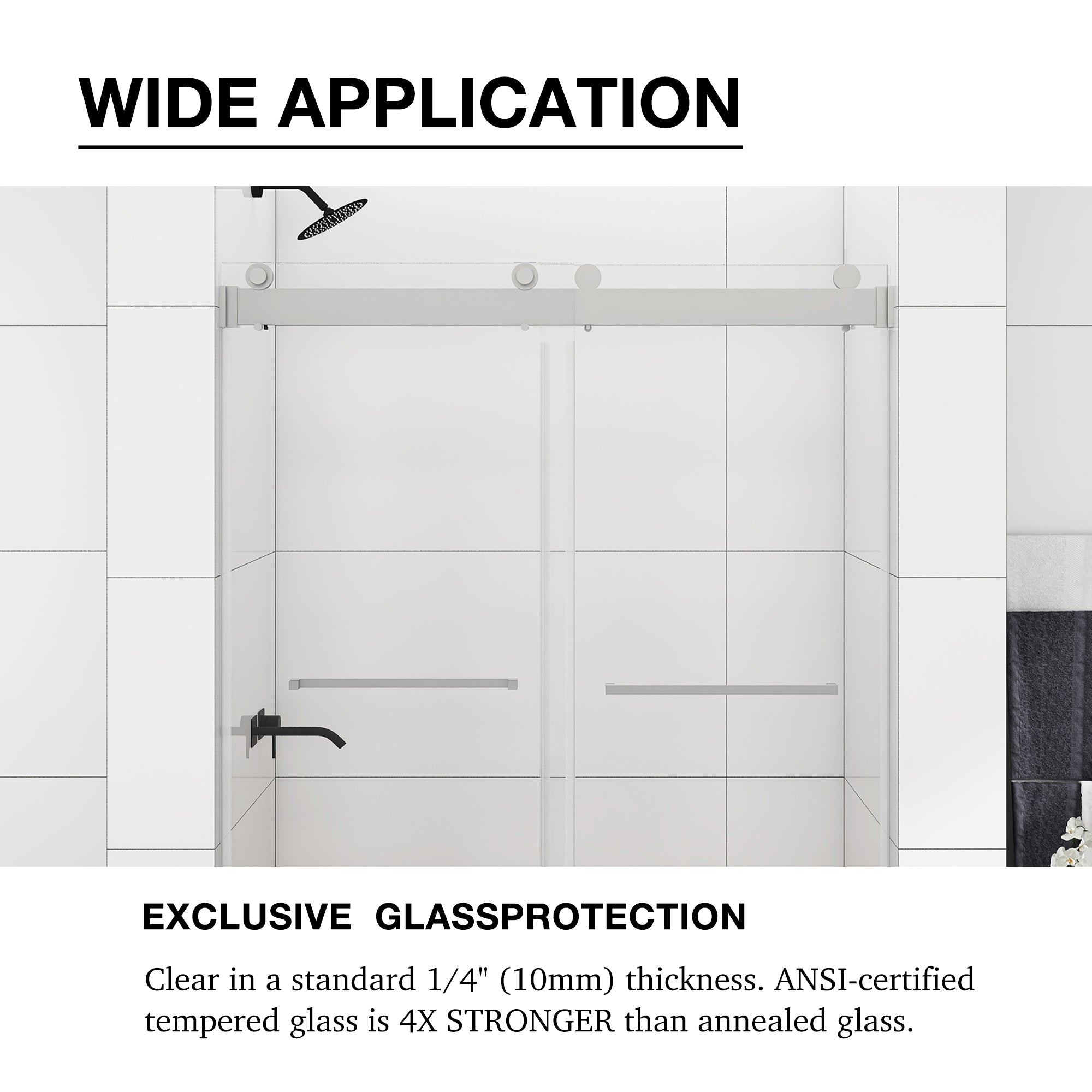 48/60/72 in. W Sliding Frameless Shower Door in Chrome with Tempered glass