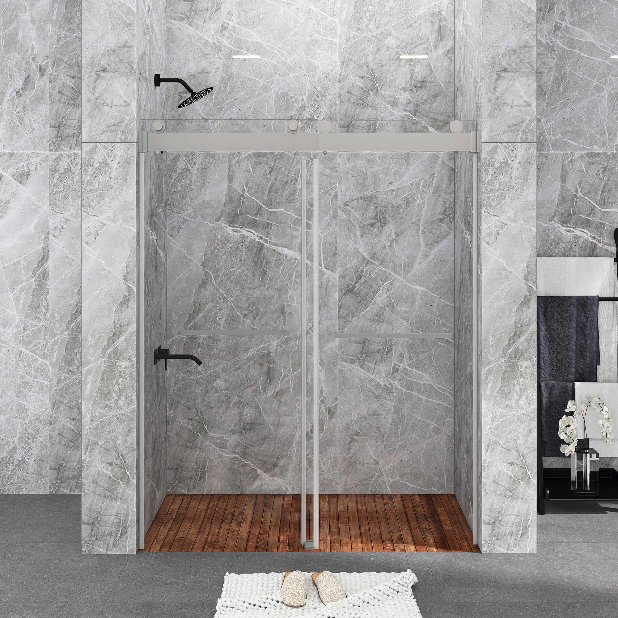 48/60/72 in. W Sliding Frameless Shower Door in Chrome with Tempered glass