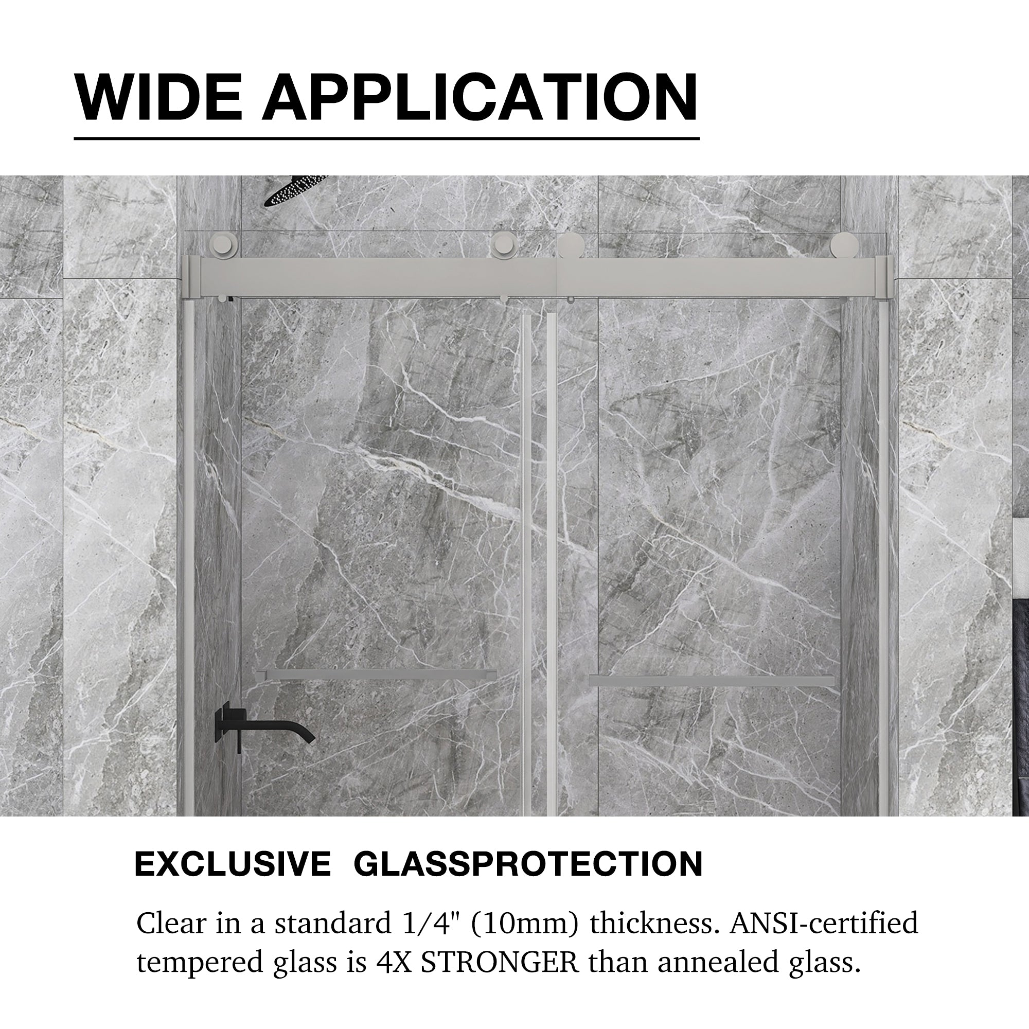 48/60/72 in. W Sliding Frameless Shower Door in Chrome with Tempered glass