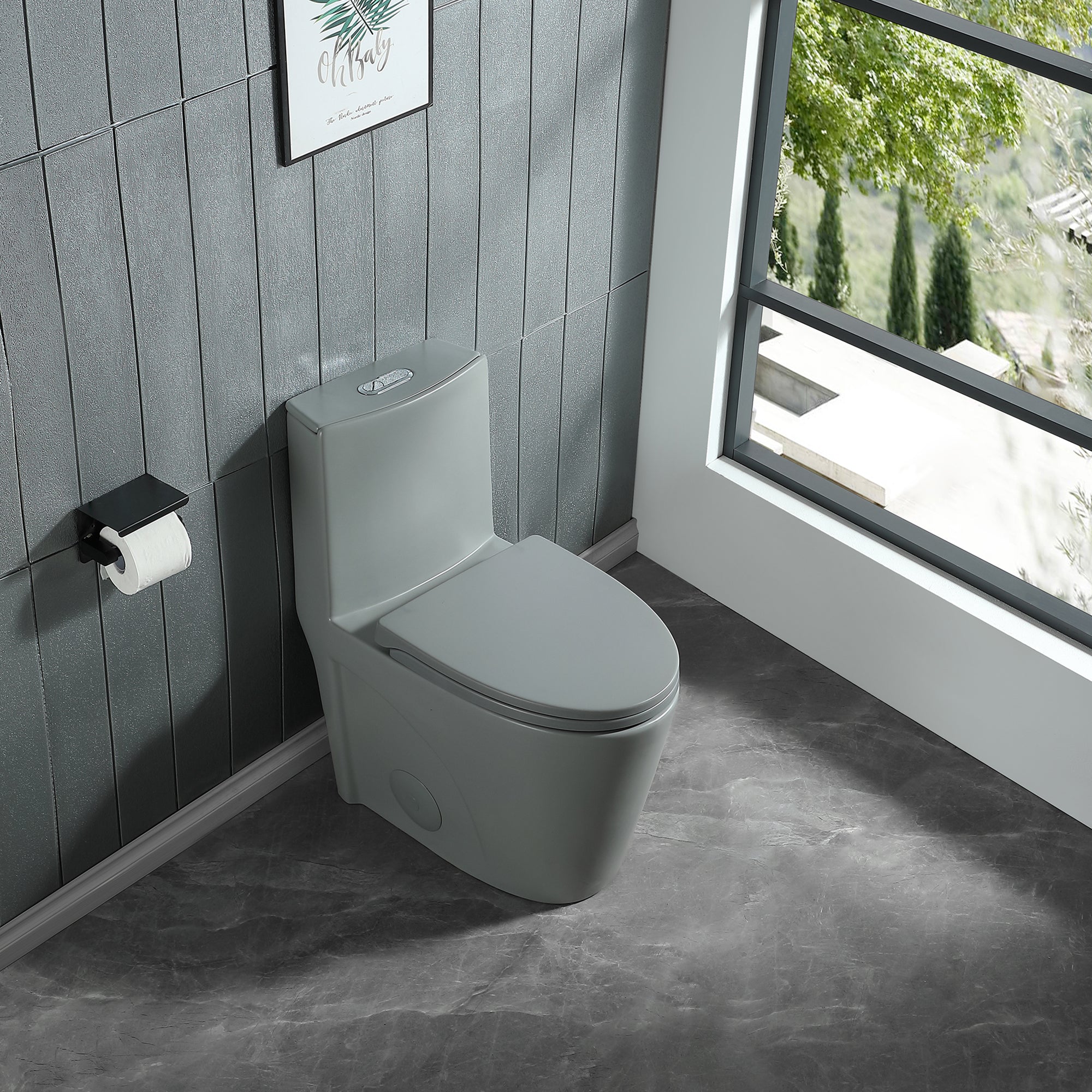 15 5/8 Inch One-piece 1.1/1.6 GPF Dual Flush Elongated Toilet with Soft-Close Seat