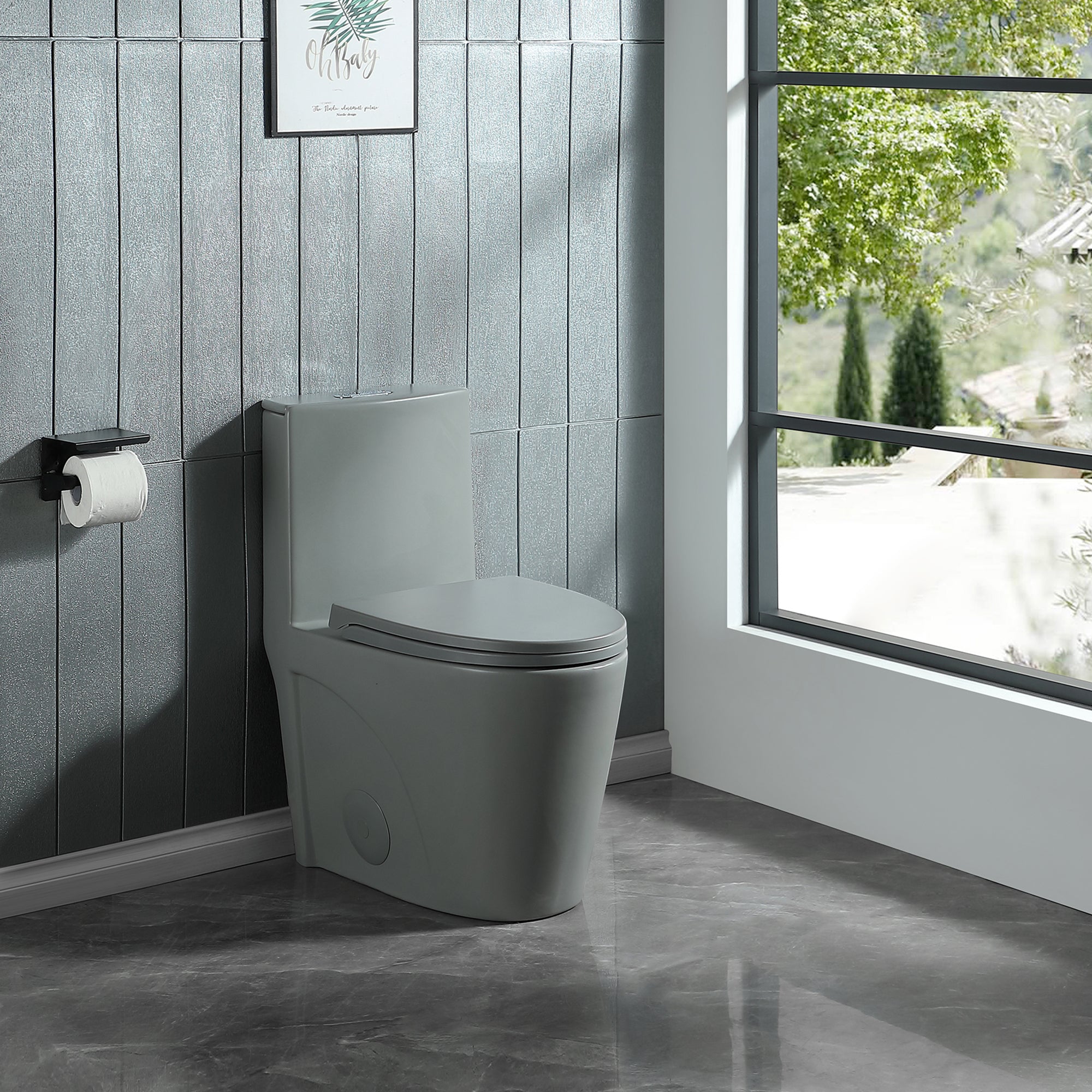 15 5/8 Inch One-piece 1.1/1.6 GPF Dual Flush Elongated Toilet with Soft-Close Seat