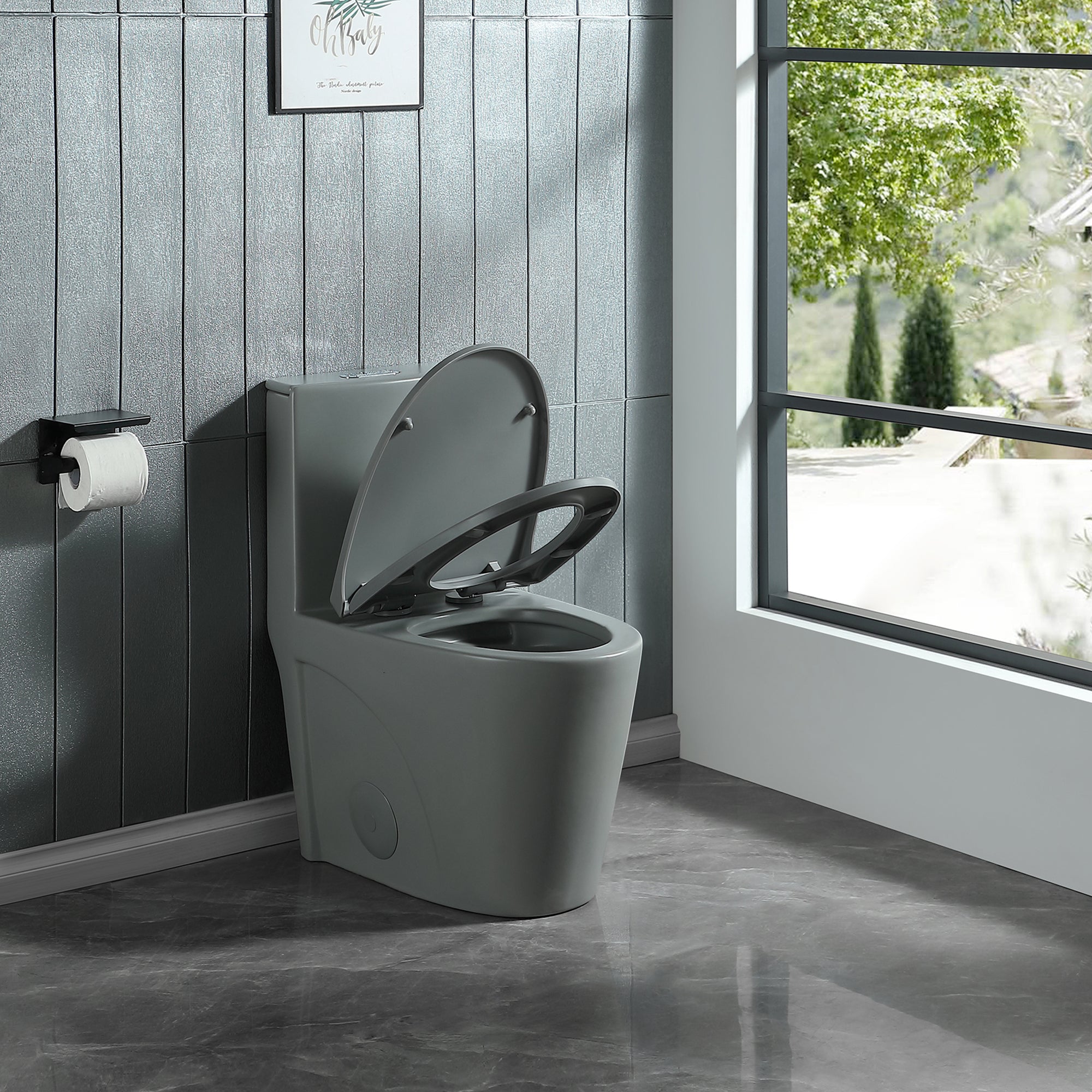 15 5/8 Inch One-piece 1.1/1.6 GPF Dual Flush Elongated Toilet with Soft-Close Seat