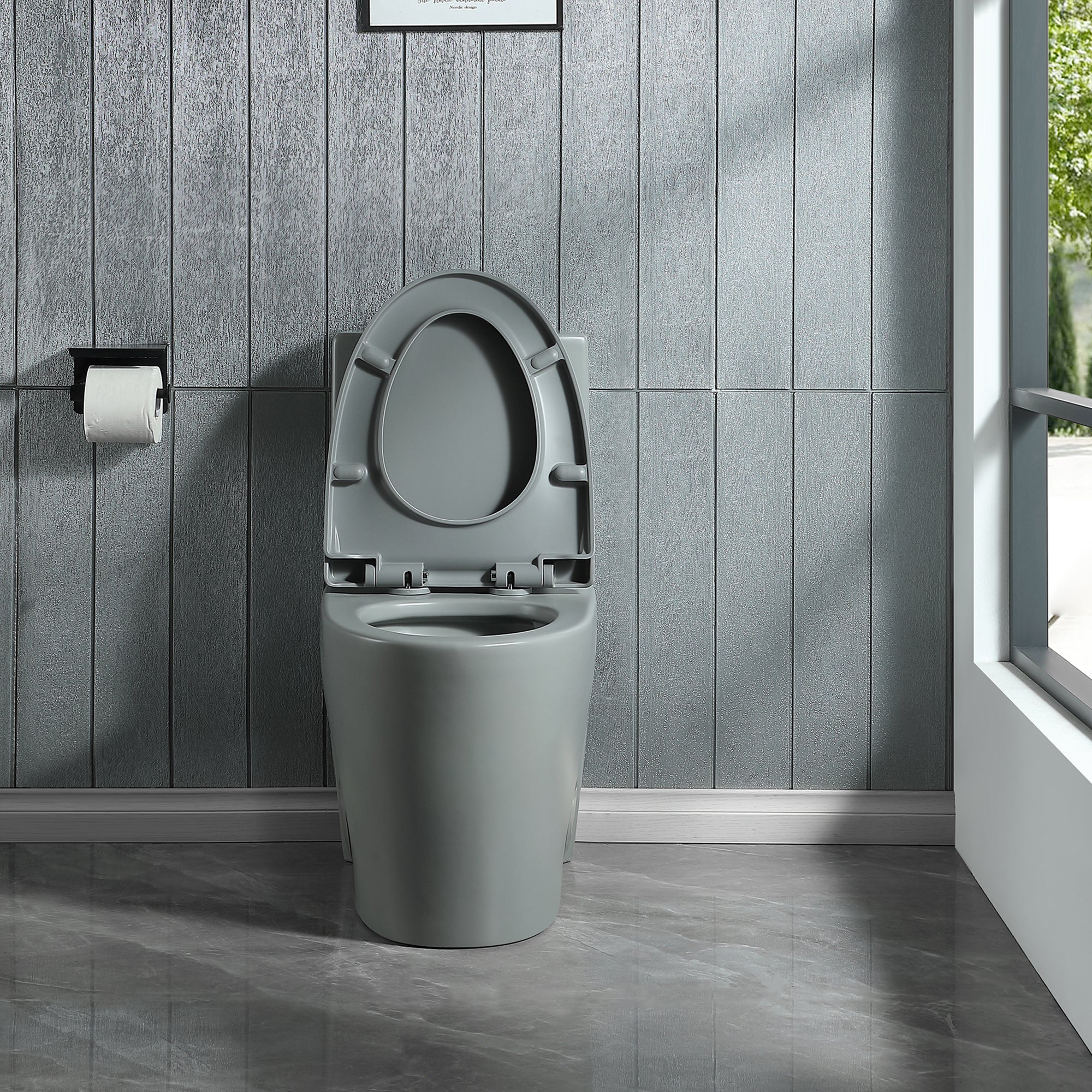 15 5/8 Inch One-piece 1.1/1.6 GPF Dual Flush Elongated Toilet with Soft-Close Seat