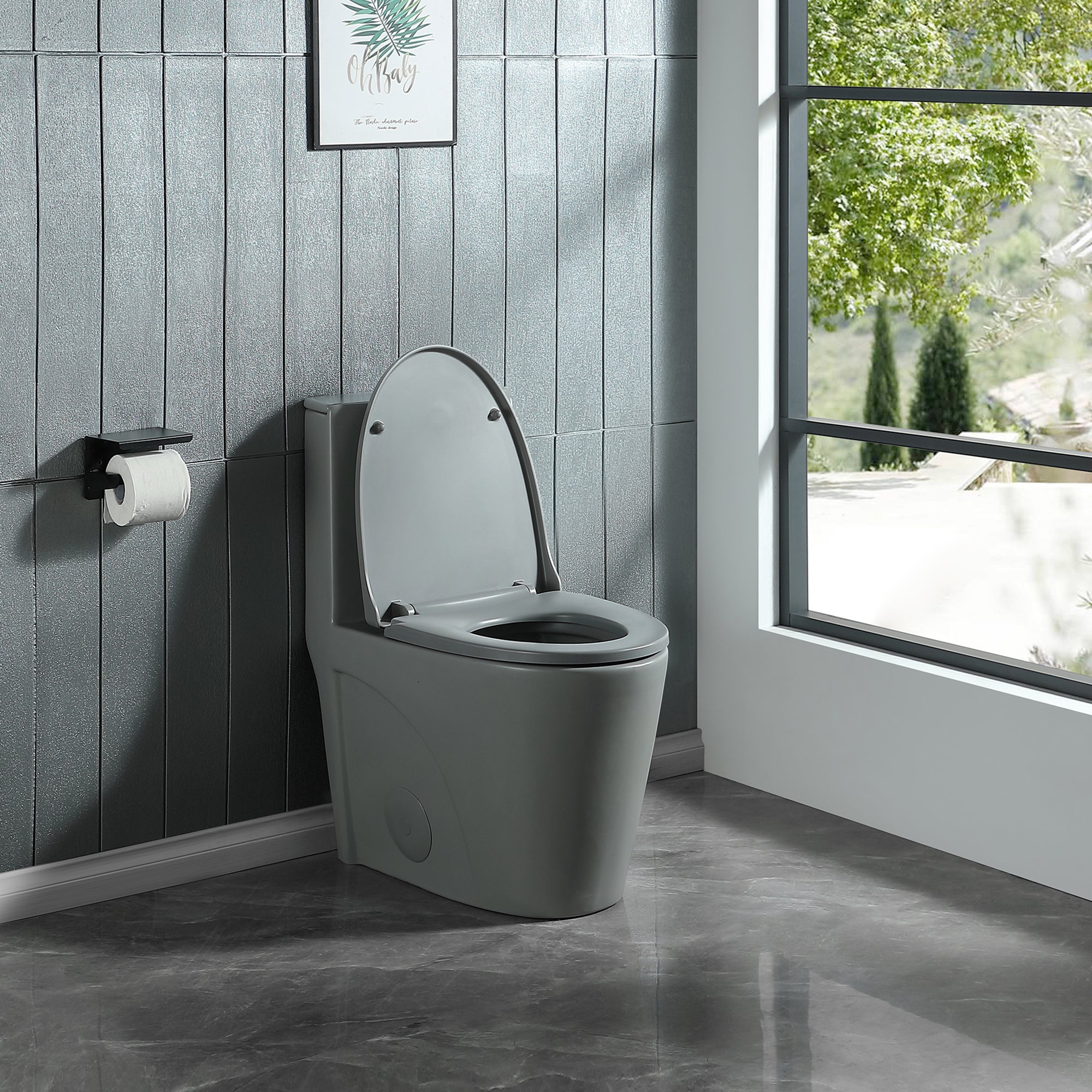 15 5/8 Inch One-piece 1.1/1.6 GPF Dual Flush Elongated Toilet with Soft-Close Seat