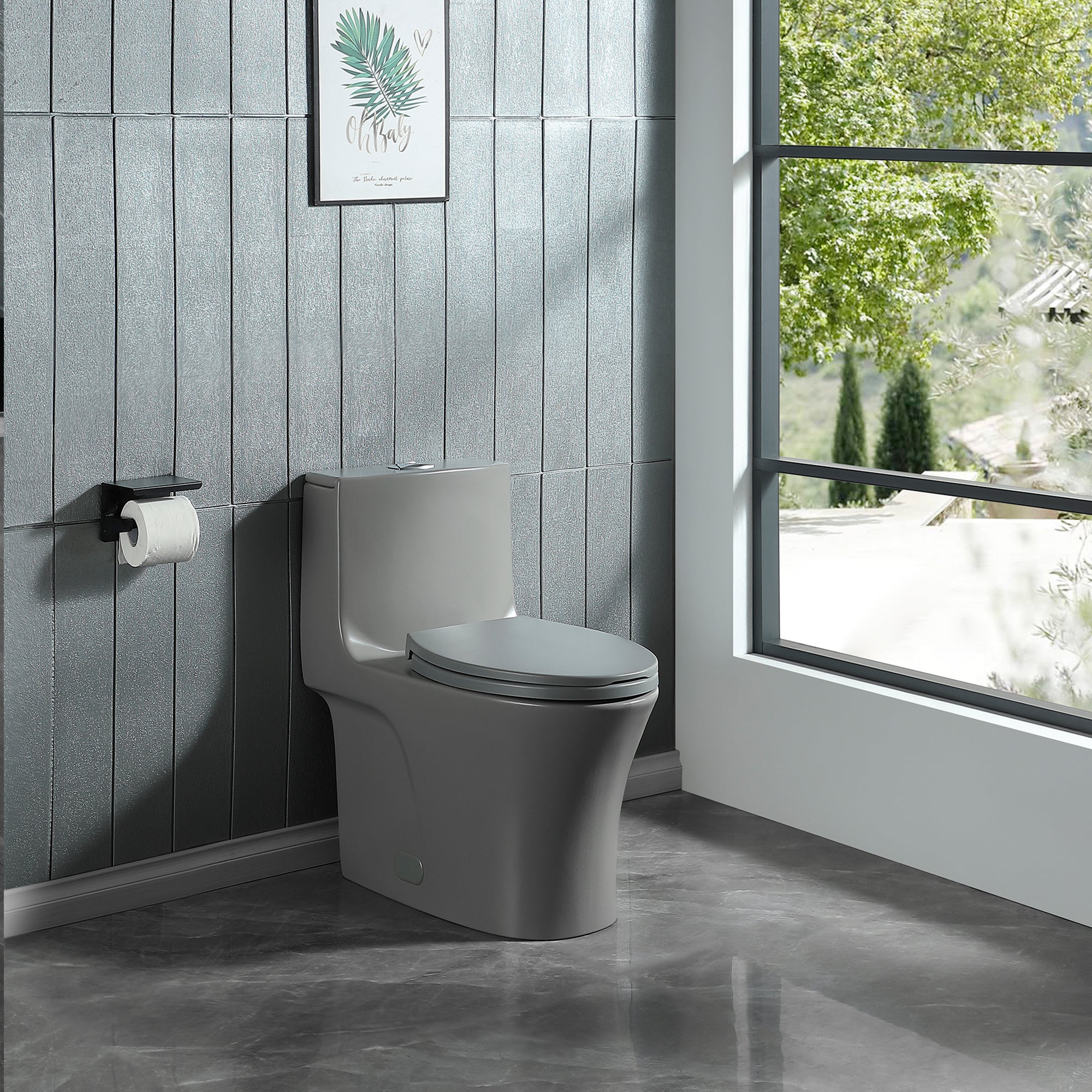 15 1/8 Inch One-piece 1.1/1.6 GPF Dual Flush Elongated Toilet with Soft-Close Seat