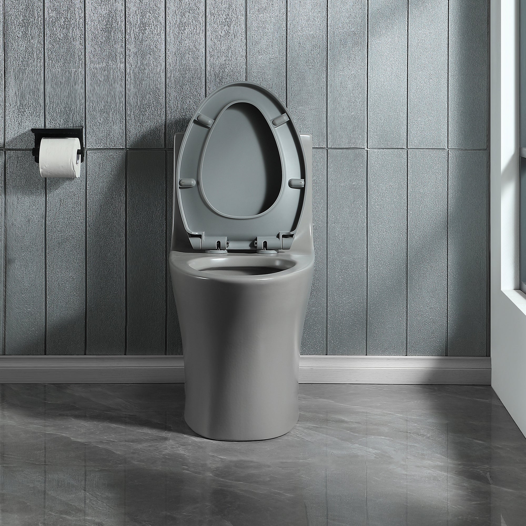 15 1/8 Inch One-piece 1.1/1.6 GPF Dual Flush Elongated Toilet with Soft-Close Seat