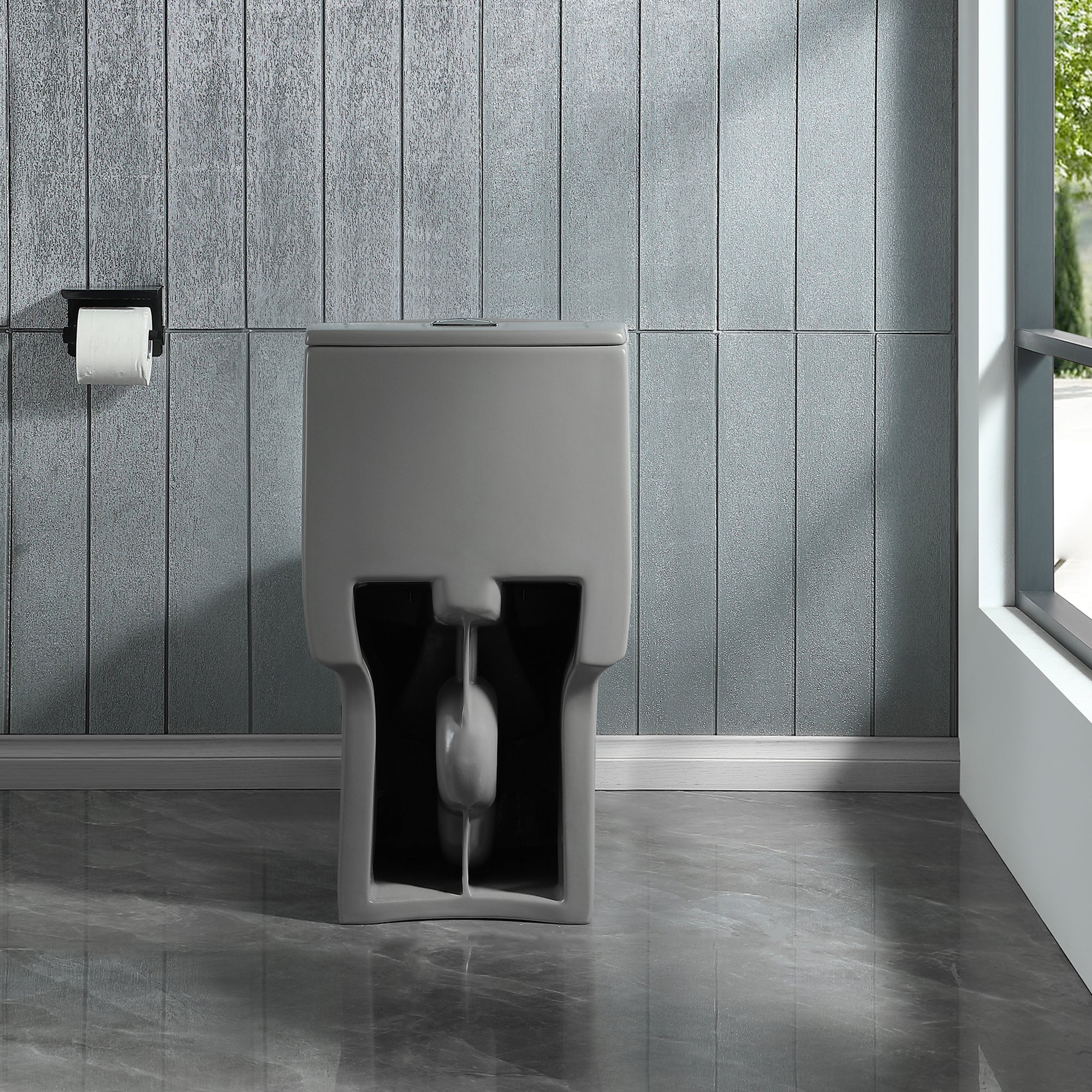 15 1/8 Inch One-piece 1.1/1.6 GPF Dual Flush Elongated Toilet with Soft-Close Seat
