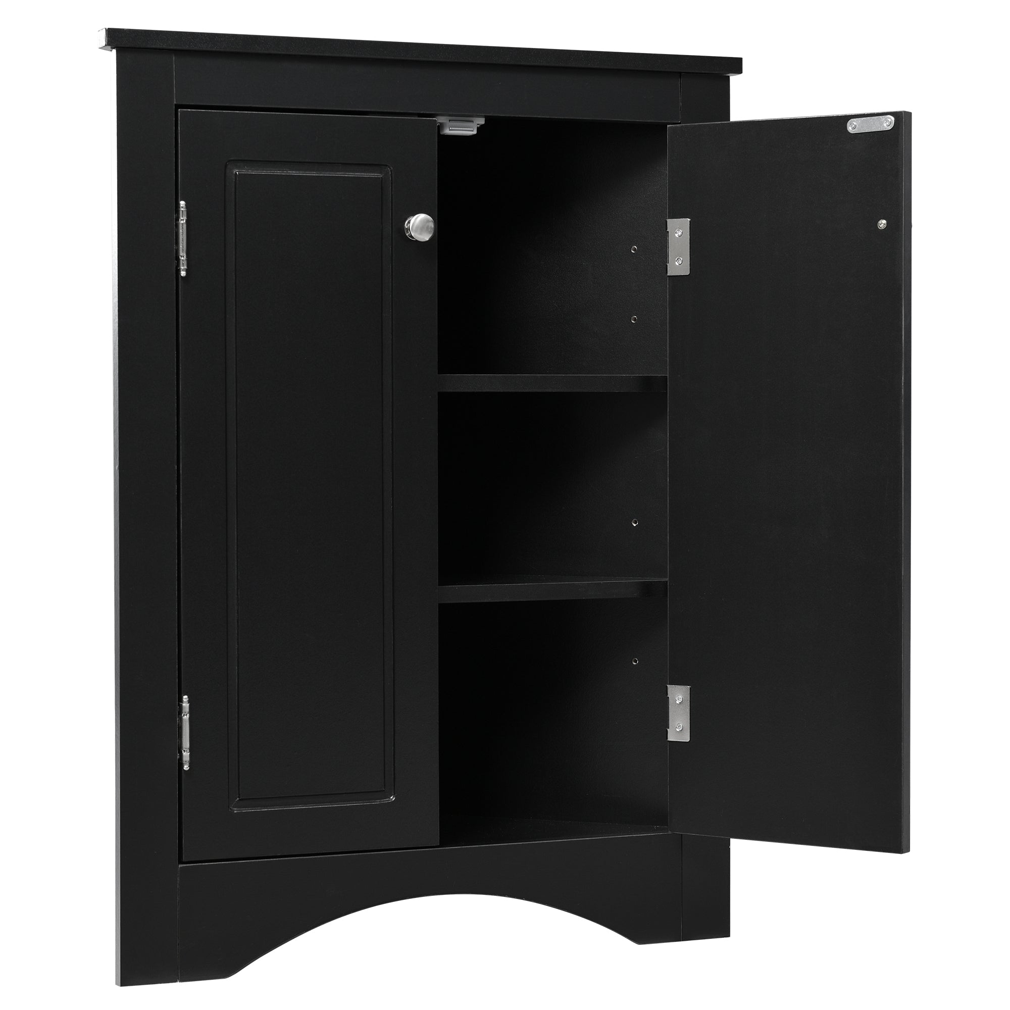 32" Wood 2-door Bathroom Corner Cabinet with Adjustable Shelves