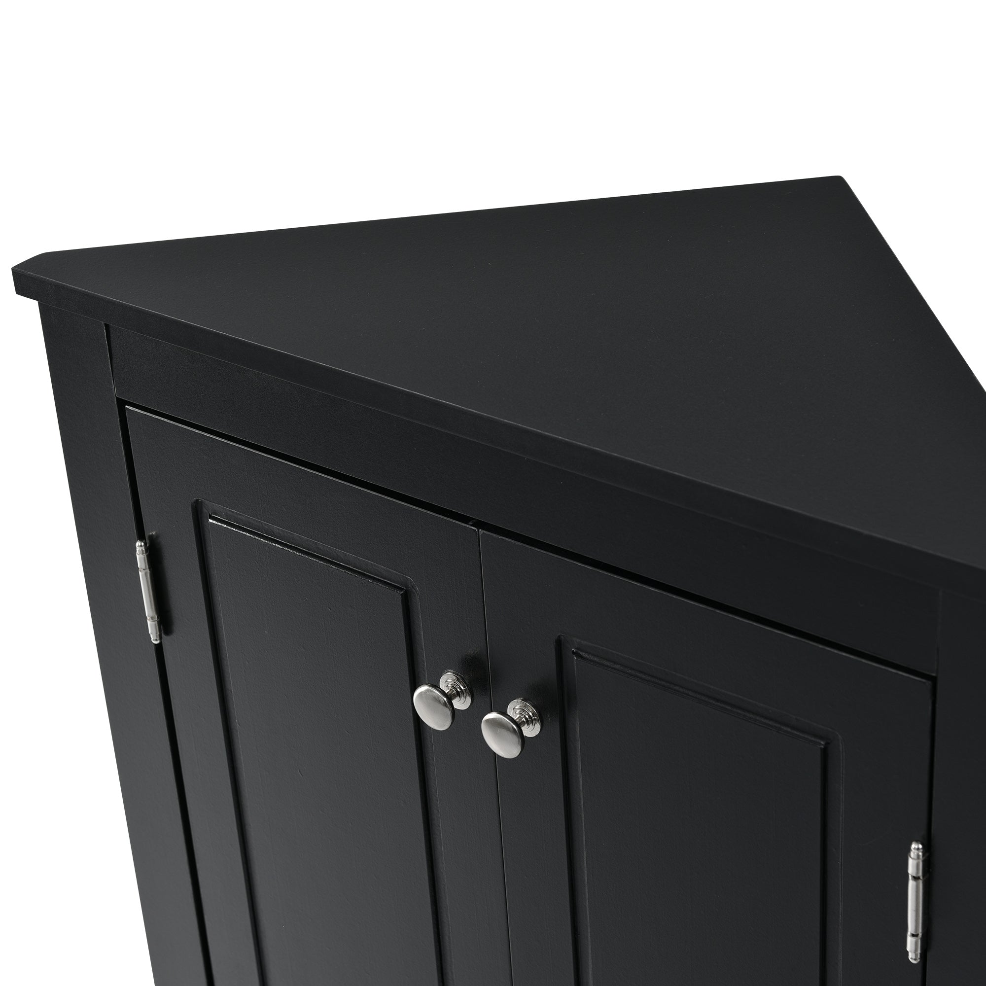 32" Wood 2-door Bathroom Corner Cabinet with Adjustable Shelves