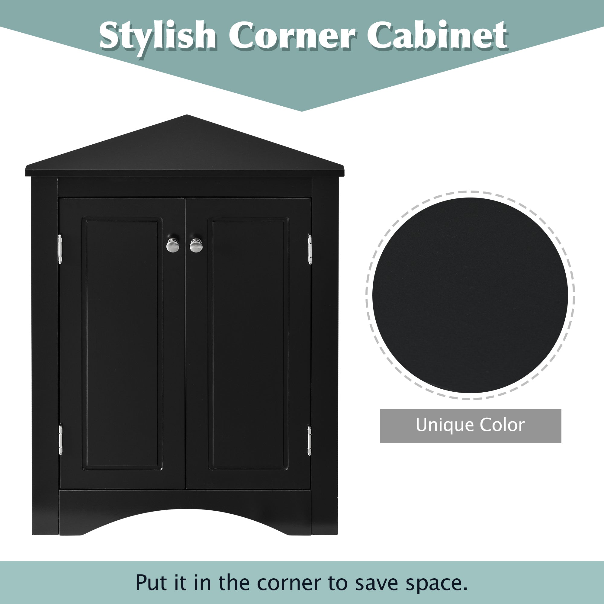 32" Wood 2-door Bathroom Corner Cabinet with Adjustable Shelves