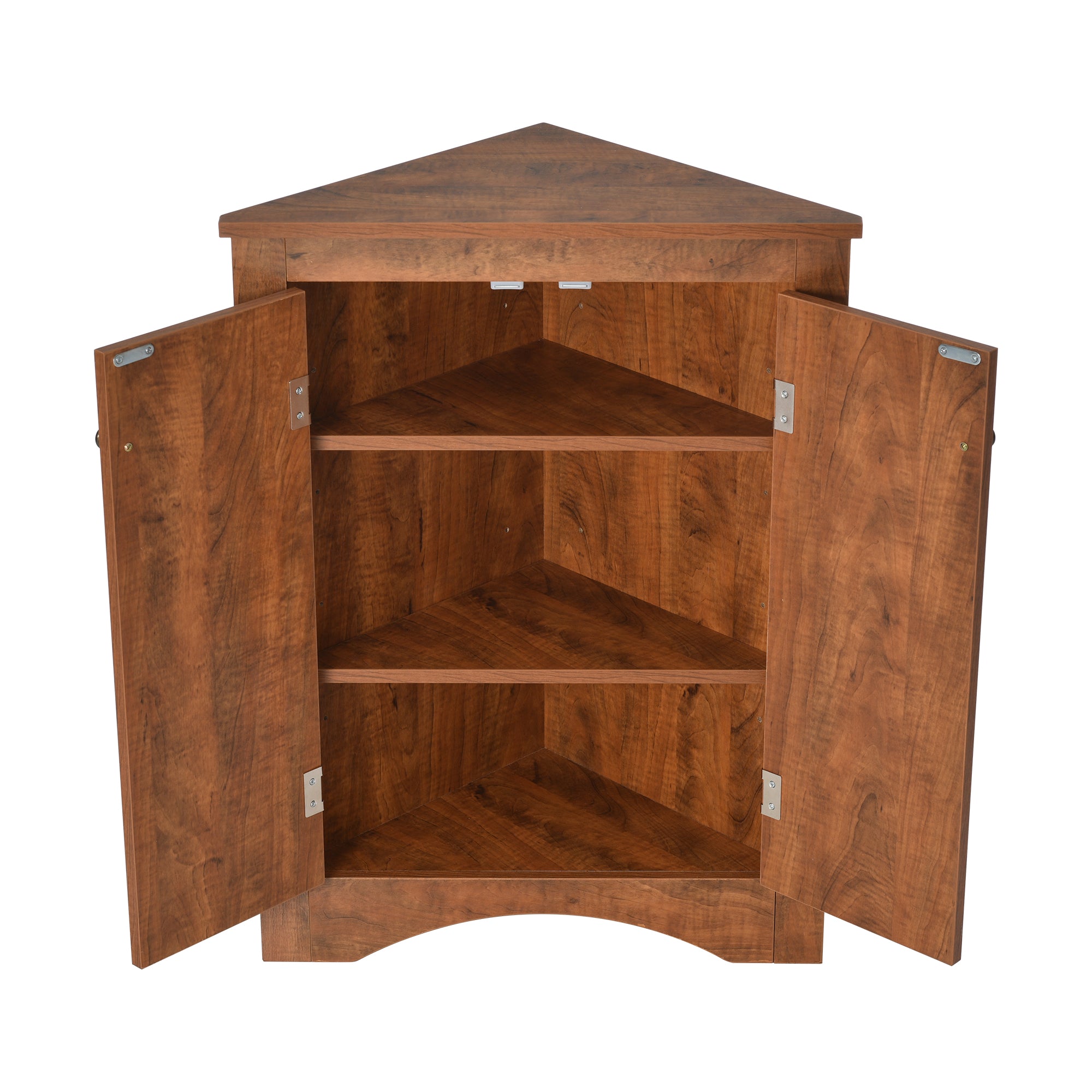 32" Wood 2-door Bathroom Corner Cabinet with Adjustable Shelves