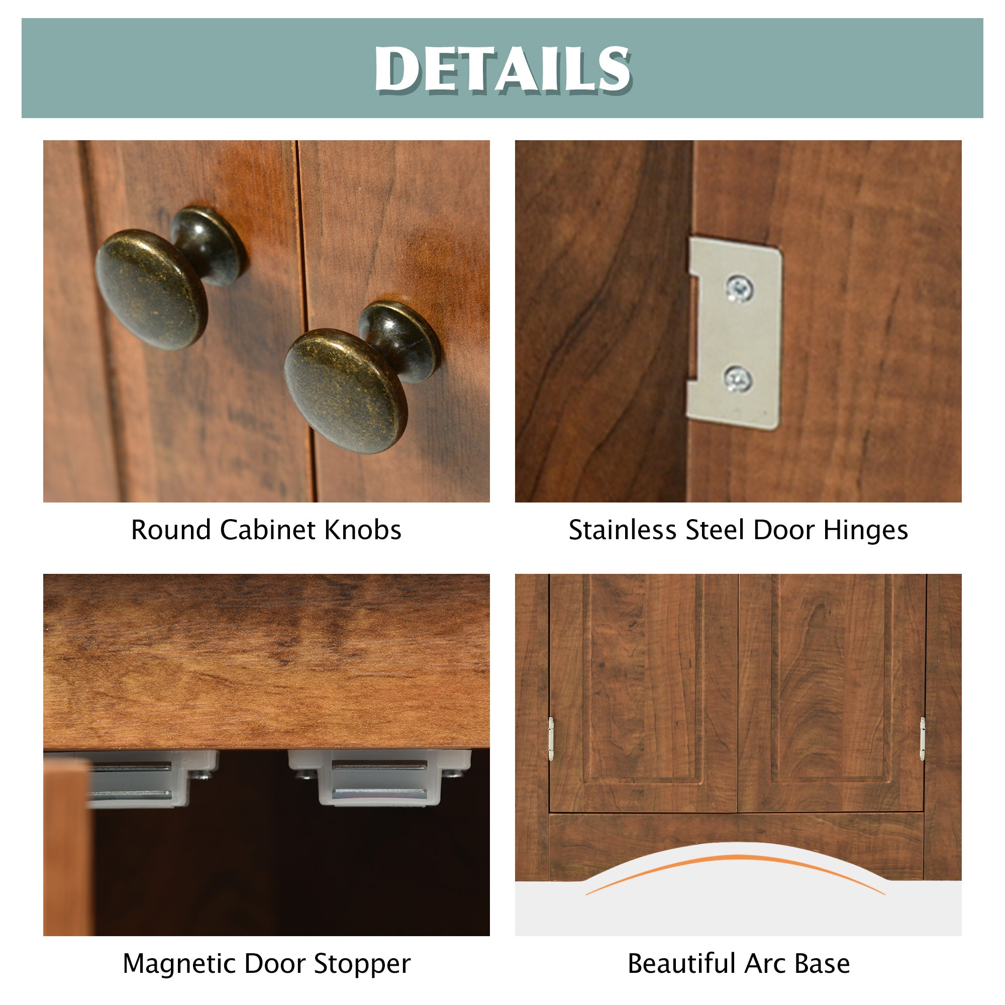 32" Wood 2-door Bathroom Corner Cabinet with Adjustable Shelves