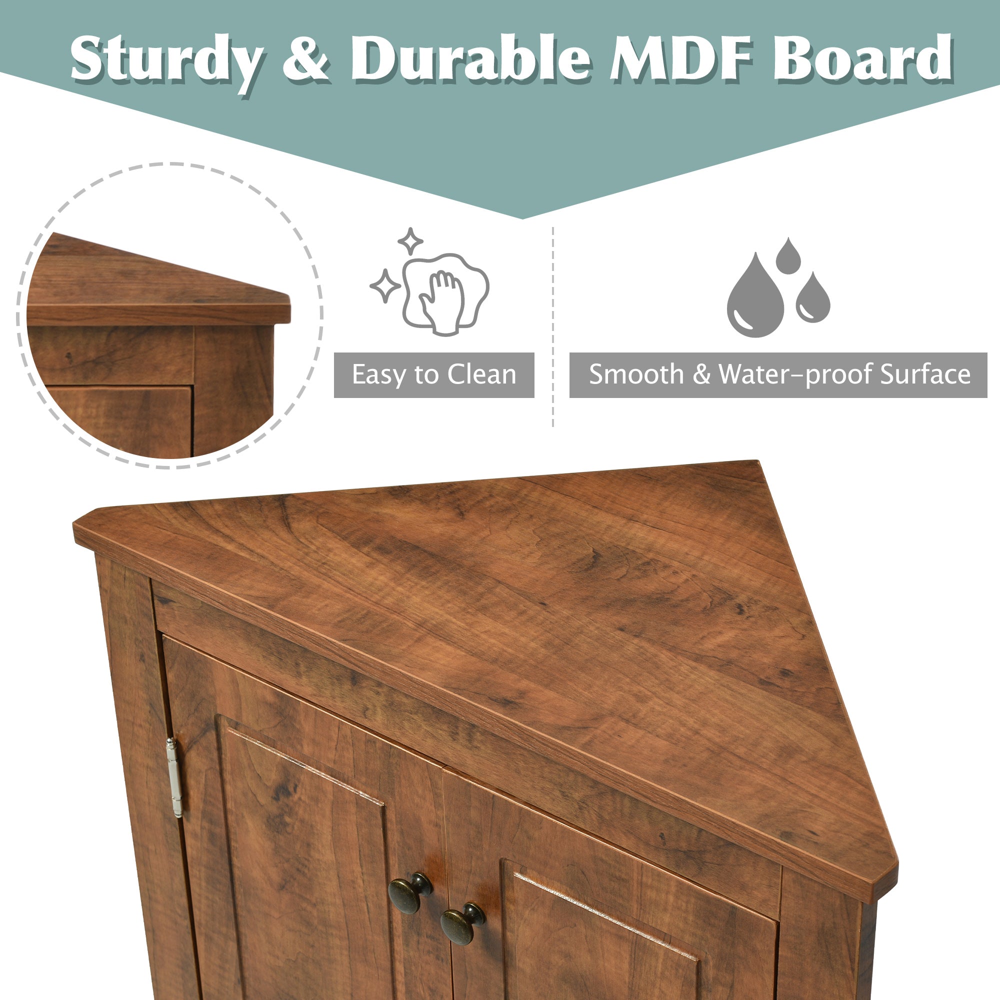 32" Wood 2-door Bathroom Corner Cabinet with Adjustable Shelves