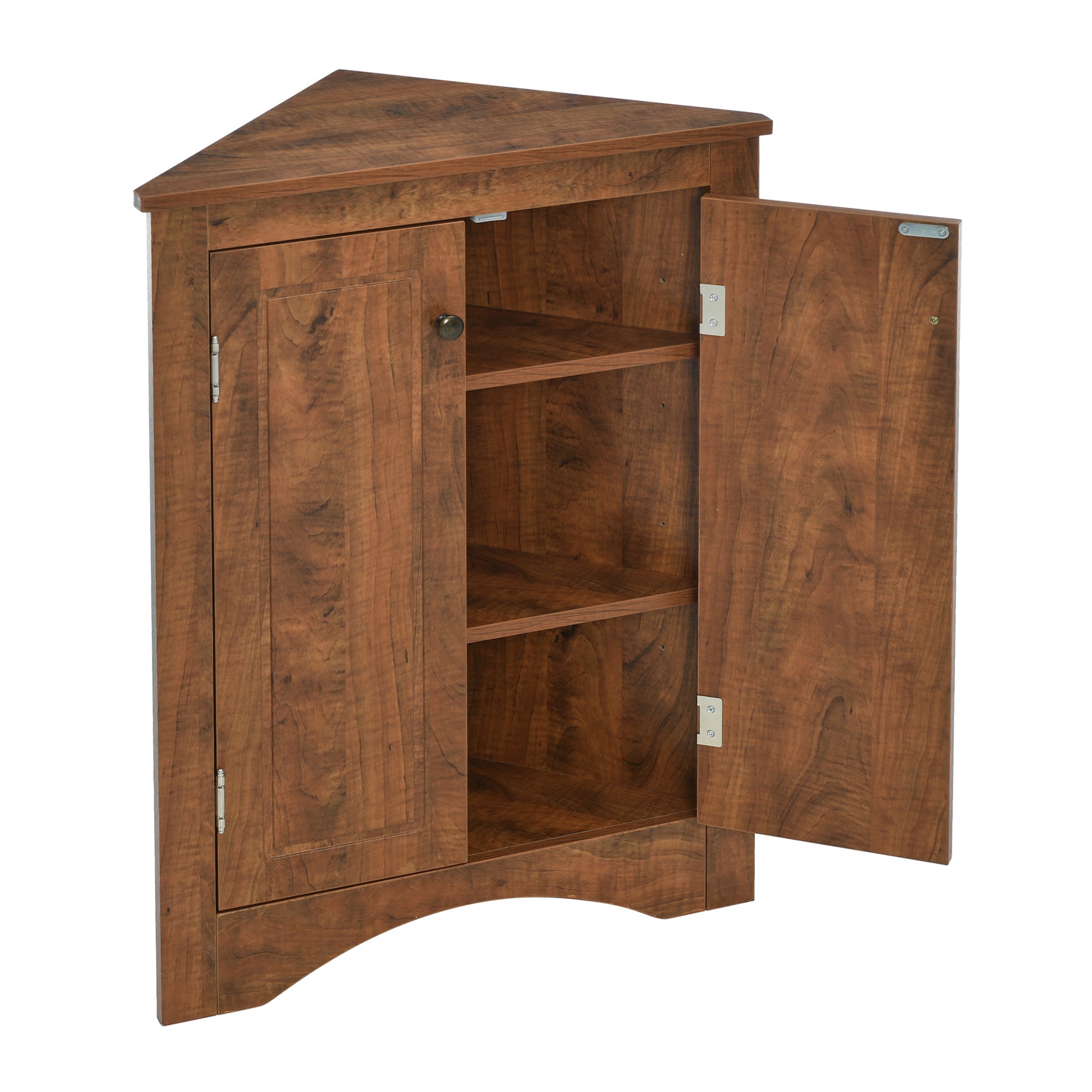 32" Wood 2-door Bathroom Corner Cabinet with Adjustable Shelves