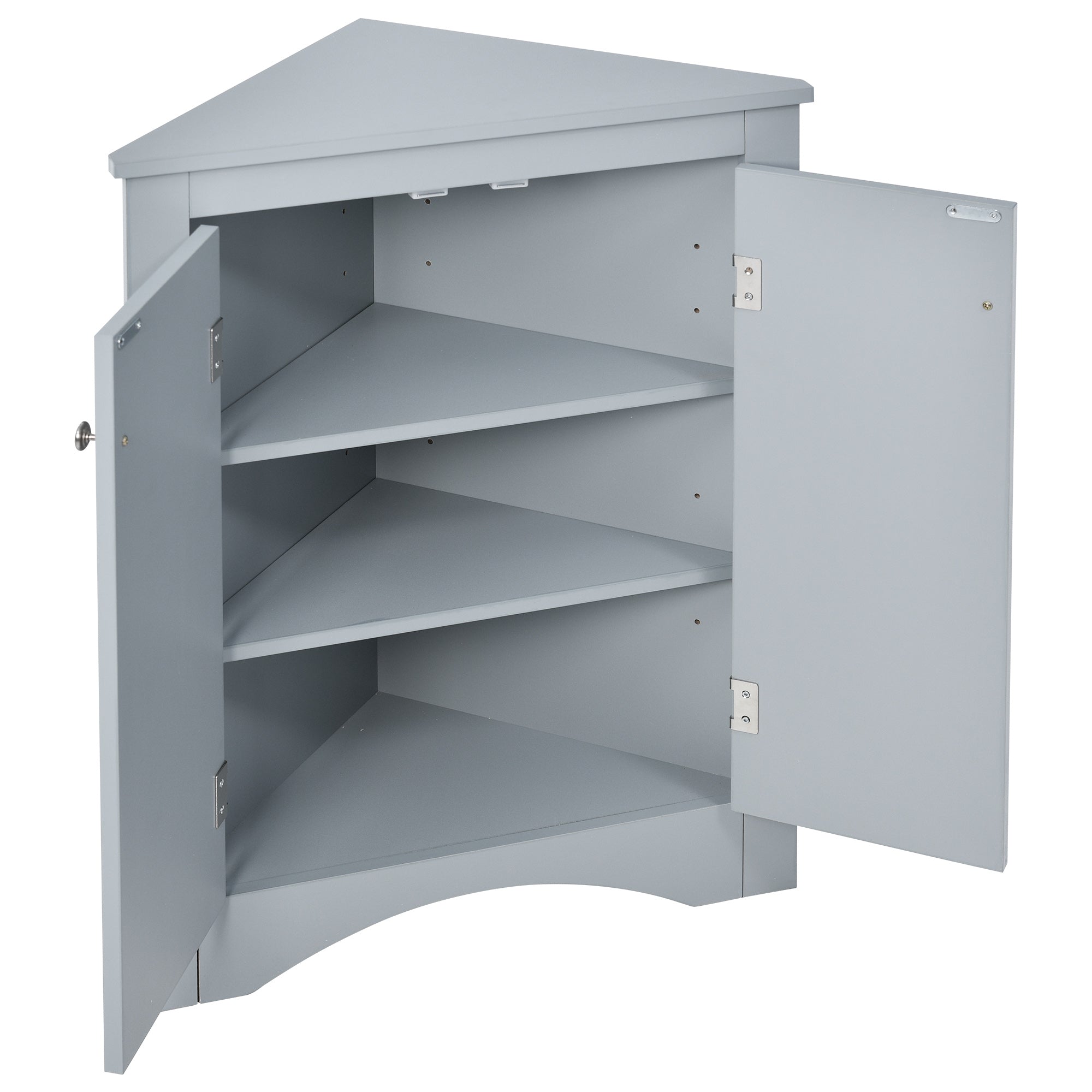 32" Wood 2-door Bathroom Corner Cabinet with Adjustable Shelves