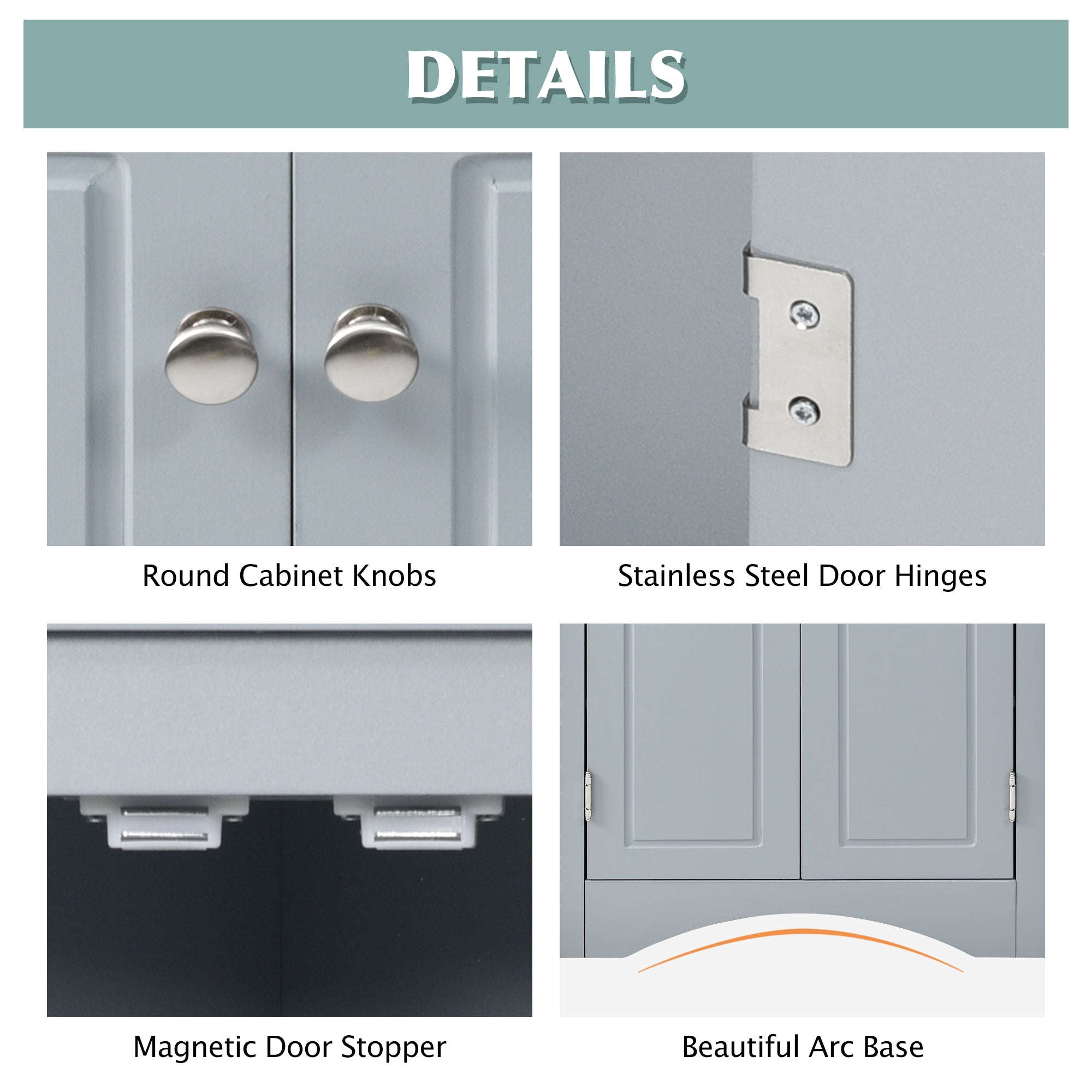 32" Wood 2-door Bathroom Corner Cabinet with Adjustable Shelves